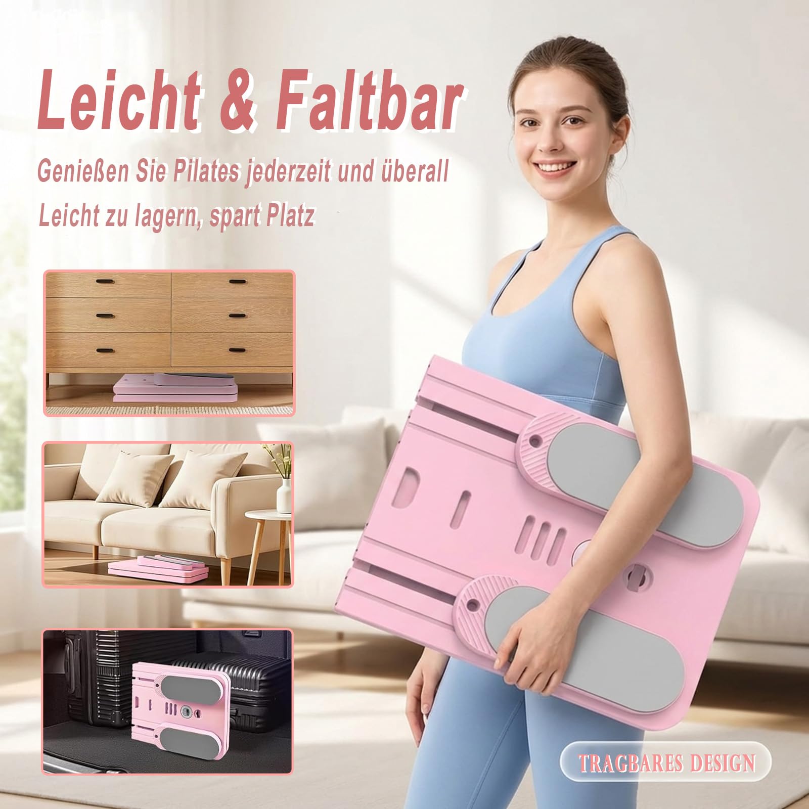 Pilates Board Faltbarer, Pilates Reformer Maschine & Hometrainer, Fitnessgeräte für Zuhause, Multifunktionales Pilates Set mit verschiedenem Zubehör