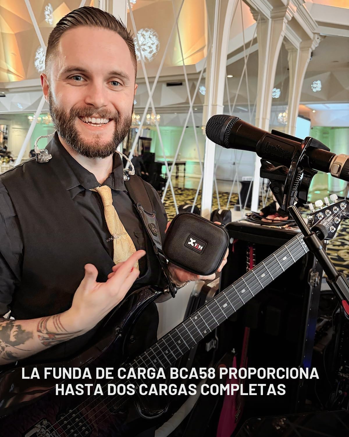 Sistema inalámbrico para guitarra Xvive AC58 5,8GHz, Sistema inalámbrico A58 para guitarra con estuche de carga para guitarra eléctrica/acústica con pastillas activas o pasivas