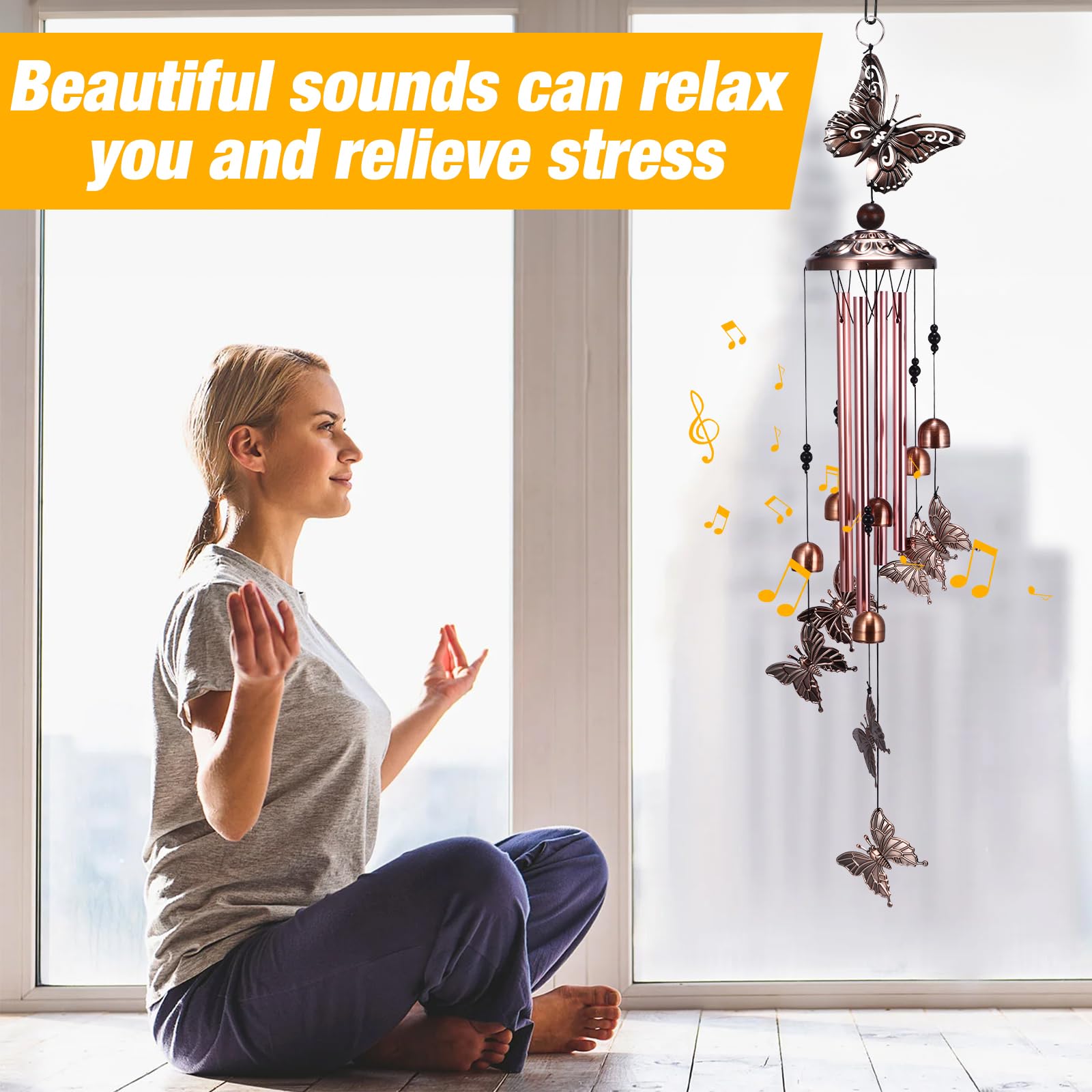 Wind Chimes, Butterflies Wind Chime Indoor Outdoor Butterflies Aluminum Tube Wind Chime with Hook - Image 4