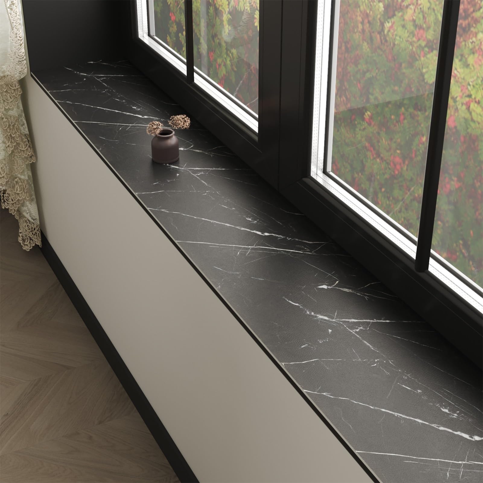 Marble-Style Window Pad Absorbent, Anti-slip Narrow Diatomaceous Window Sill Mat Cut-to-Size, Modern Soft Furniture Kitchen Liner Dust Proof(Style A,50x10cm(20x4"))