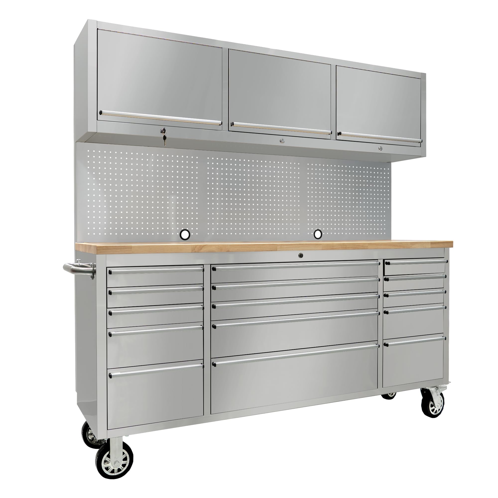 CT Copper Tailor 72-inch Tool Chest Cabinet Rolling Garage Workbench with 15 Storage Drawers and Wheels, 3 Upper Cabinet, Pegboard, Steel Large Tool