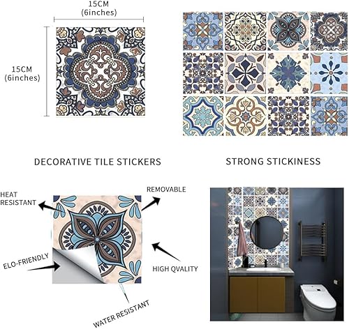 12 azulejos de vinilo para pared de 6 x 6 pulgadas para decoración del hogar, calcomanías autoadhesivas para despegar y pegar, azulejos para