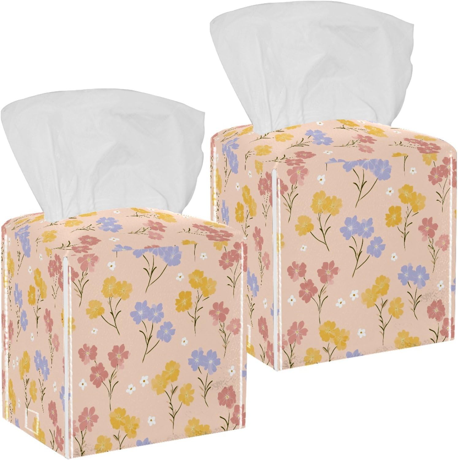 Rooster Sunflowers Tissue Box Cover Square Leather Tissue Case Holder Facial Paper Organizer Decorative for Tabletop Night Stands Desk Bathroom Kitchen Car Office Home Decor