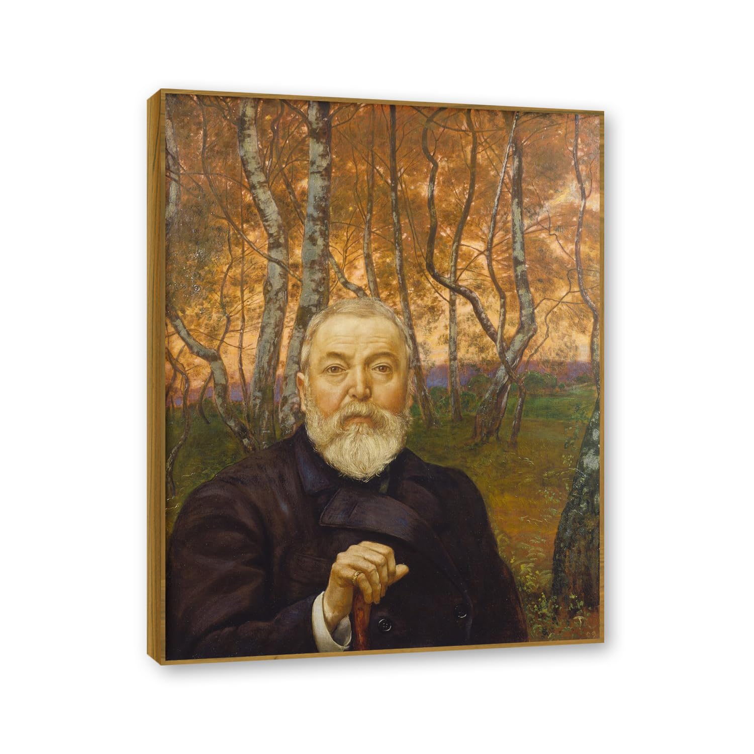 NHLDZYH Teak Frame. Hans Thoma Style Canvas Wall Art - (Self Portrait), German Romantic Realism Painting with Symbolic Nature, Rustic Country Home Decor. 40x50cm-15.8x19.7in