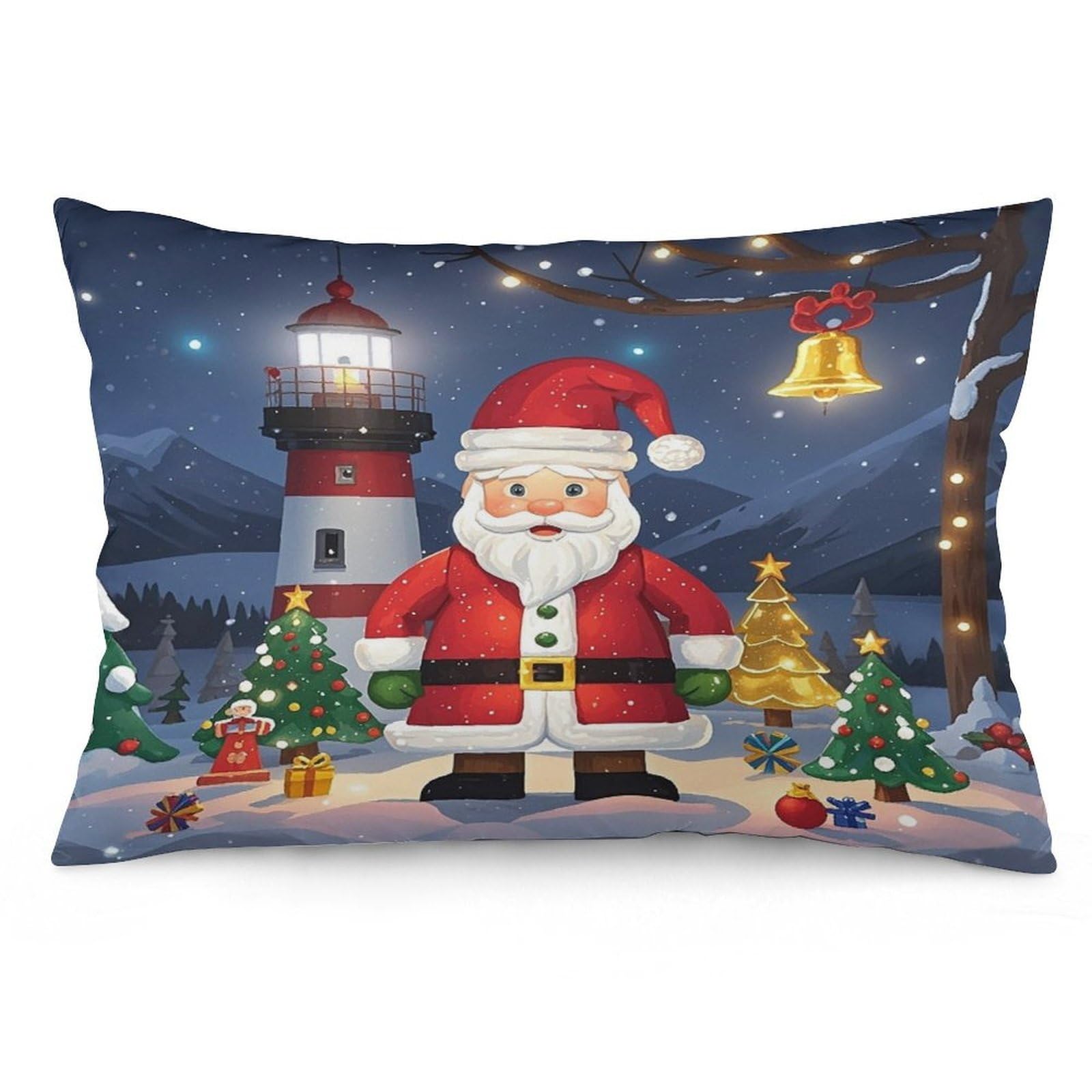 Lighthouse Santa Throw Pillow Cover Soft Lumbar Pillow Covers with Zipper Breathable Rectangular Cushion Case Polyester Pillow Case Decorative Body Pillow Cover for Couch Bed