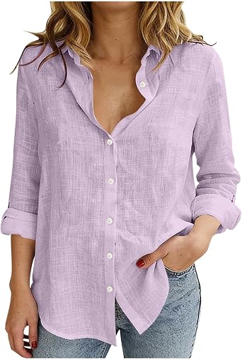 Womens Long Sleeve Button Down Shirts Dressy Collared Business Work Tops Lightweight Casual Travel Blouse Gauzy Shirt