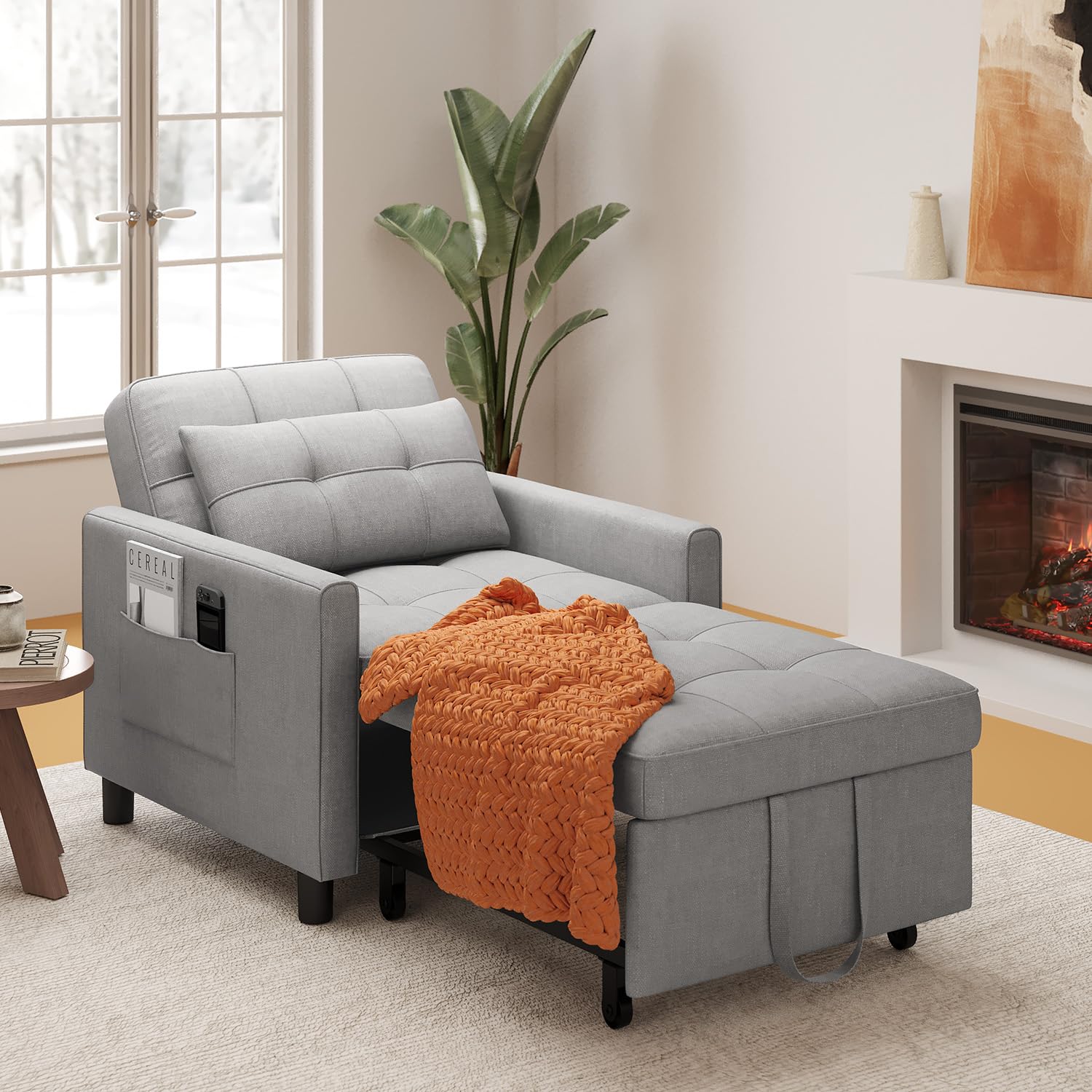 Xbro Schlafsessel 3-in-1-Convertible-Stuhl-Bett, Schlaferstuhl mit bettfunktion, Verstellbares Schlafsofa mit Kissen und Tasche, Sessel mit schlaffunktio für kleine Wohnung (Hellgrau)