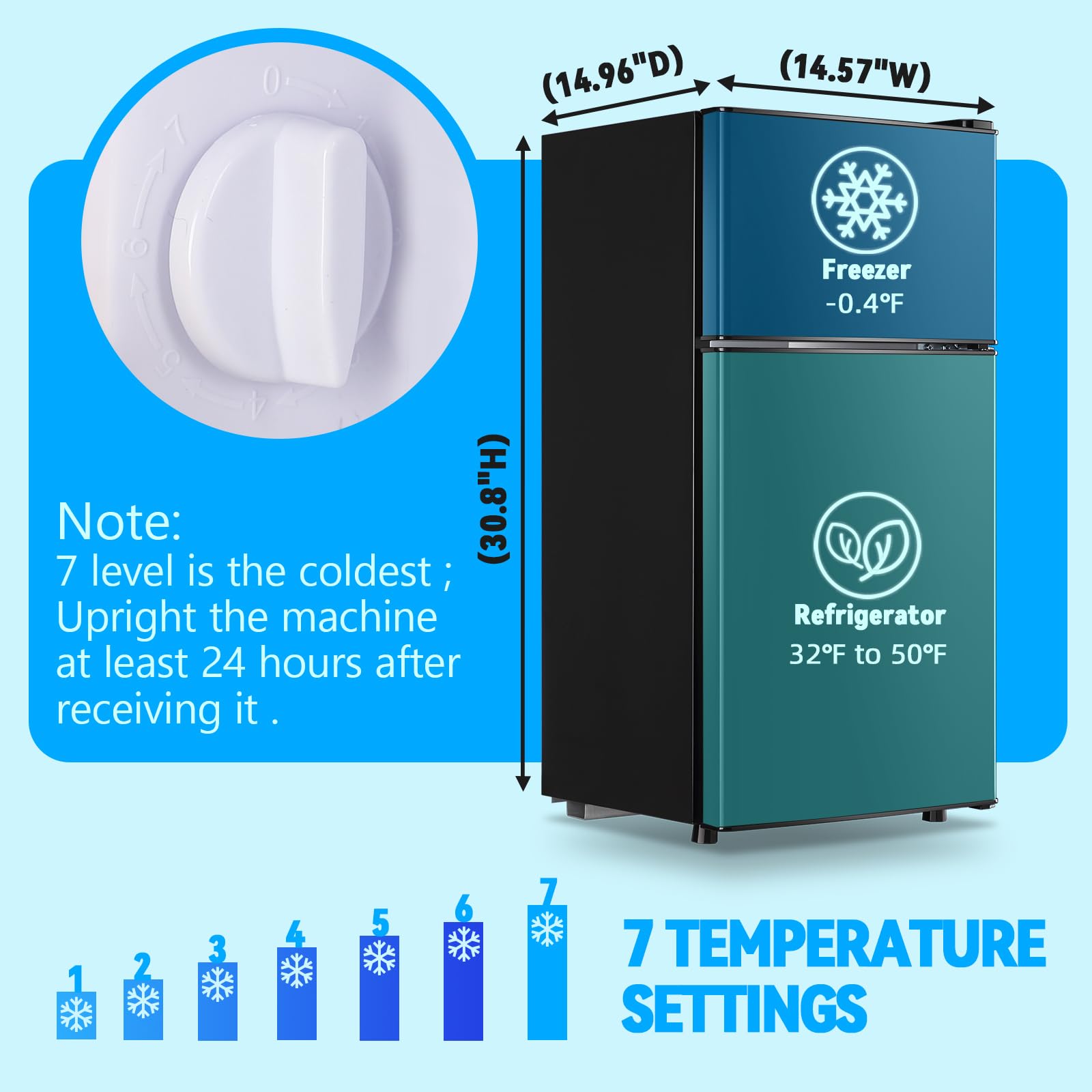 Tacool Mini Fridge With Freezer 2.4 Cu.Ft Mini Refrigerator Freezer Double Doors 7 Modes Temp Suit For Apartment Bedroom Office Black on Fridge.com - View 4