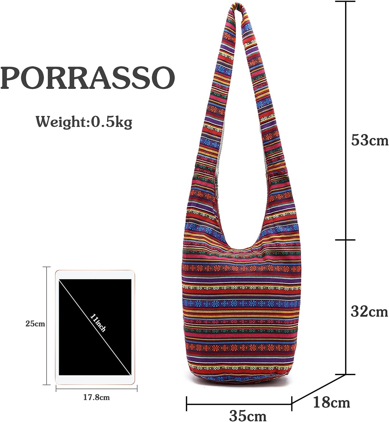 PORRASSO Crossbody Bag Women Shoulder Bag Boho Hippie Sling Bag Handmade