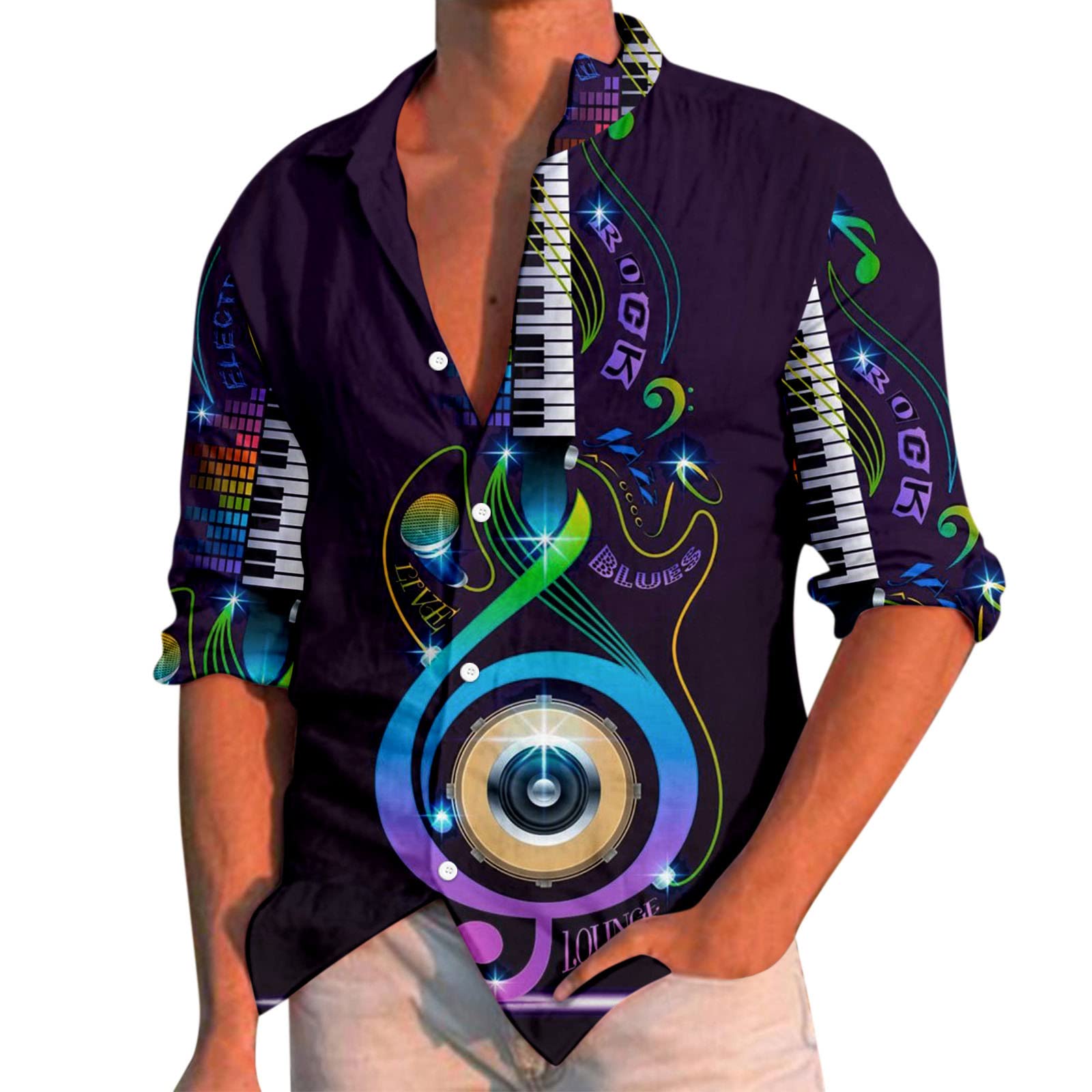 HUTcPNy Camisa Hawaiana Hombre Manga Larga Estampadas Cuello de Solapa, Camisas de Flores Hombre Hawaiana Informal Botones Hombres Camisa Verano Hombre Camisa