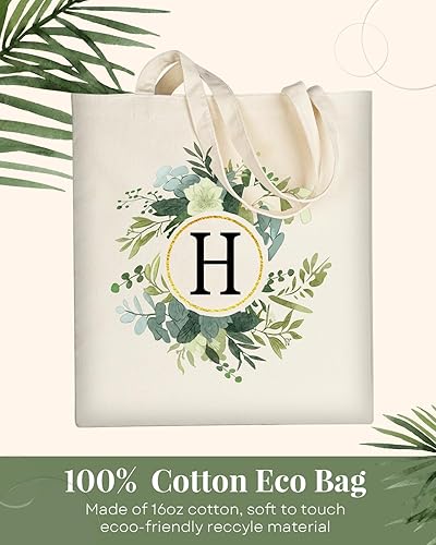 Miniatura 4 de AUSVKAI Bolsa de lona para mujer, bonita bolsa de algodón con iniciales estéticas, de algodón, reutilizable, personalizada, bolsas de cumpleaños