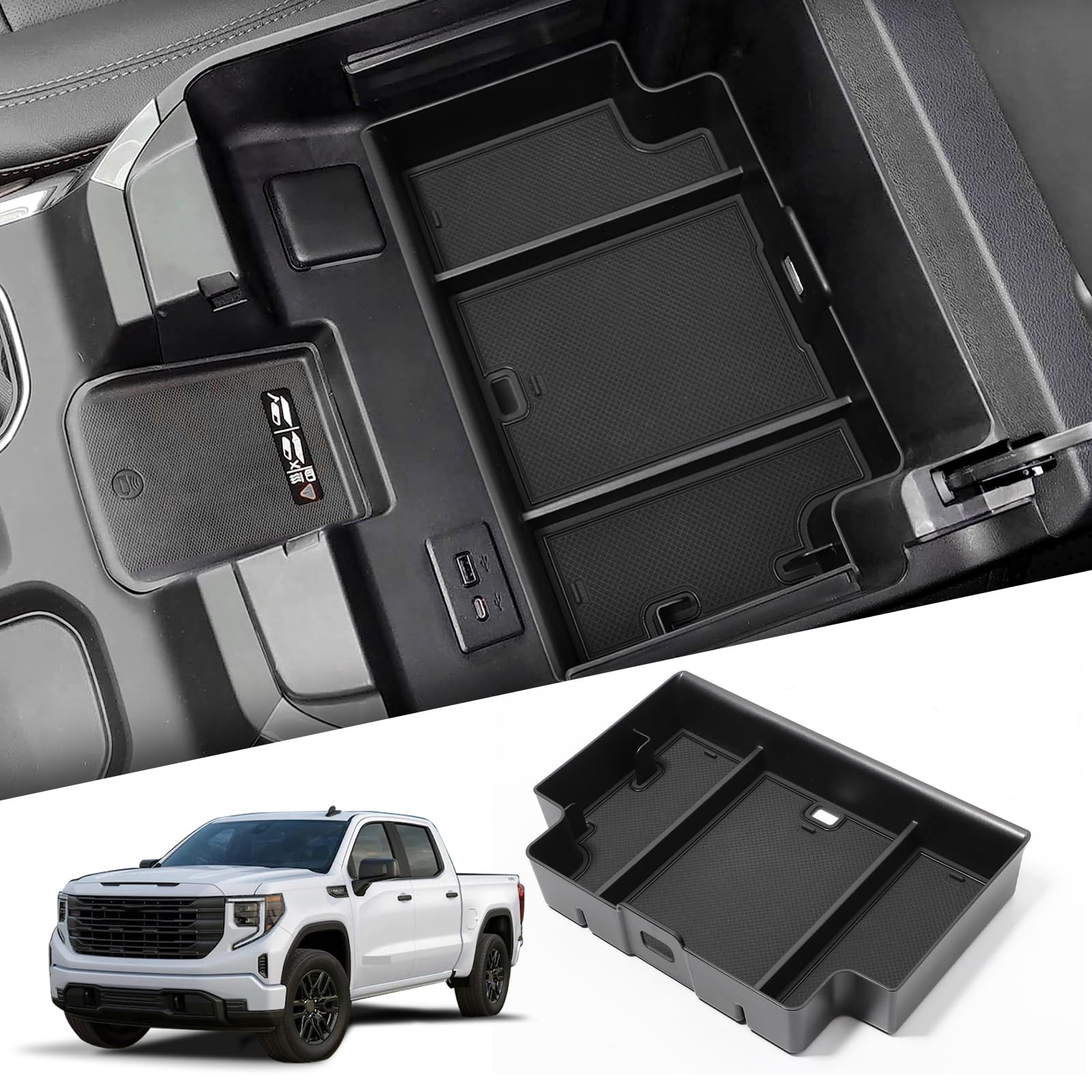 JOJOMARK Vassoio Organizer Per Console Centrale Per Chevy Silverado/GMC Sierra 1500 2019-2023, 2500/3500HD 2020-2023, Con Tappetini E Portamonete
