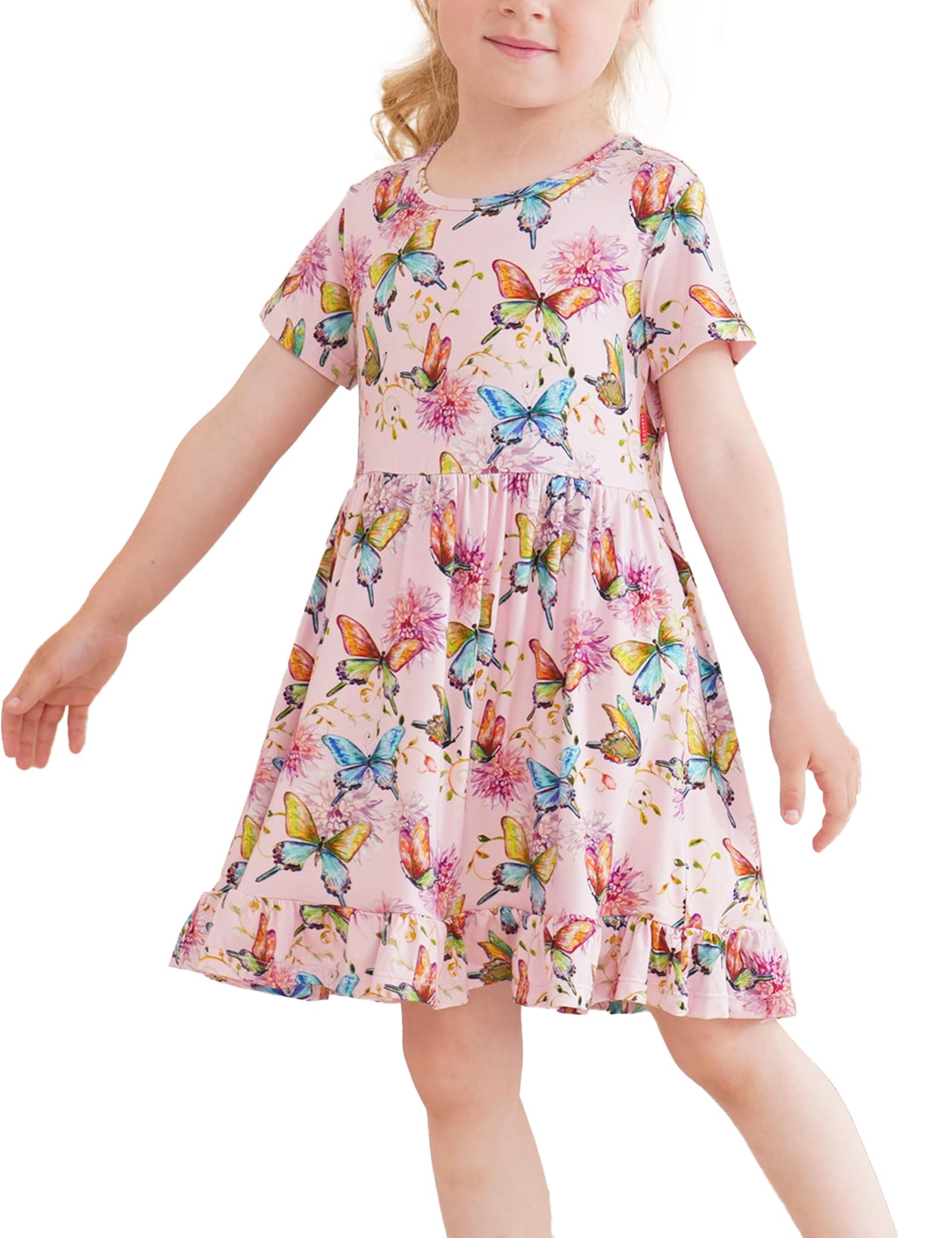 EASWEET Toddler Girls Short Sleeve Summer Dress Buttery Soft Bamboo Viscose Twirl Dress
