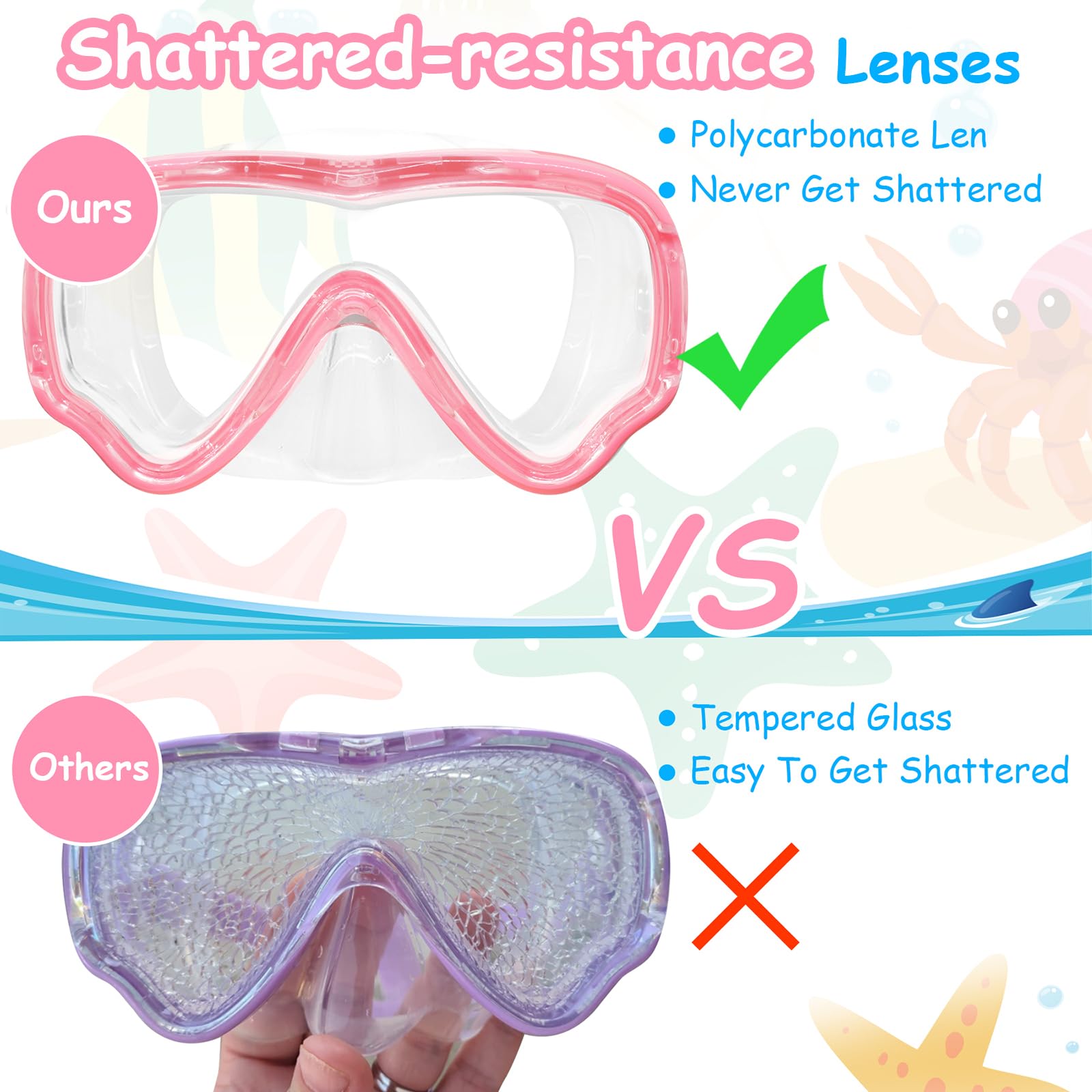 Vvinca Kids-Goggles with Nose Cover, Diving Mask Elastic Fabric Strap Anti Fog Anti Shattered Lens for Kids Swim Goggles 3-14