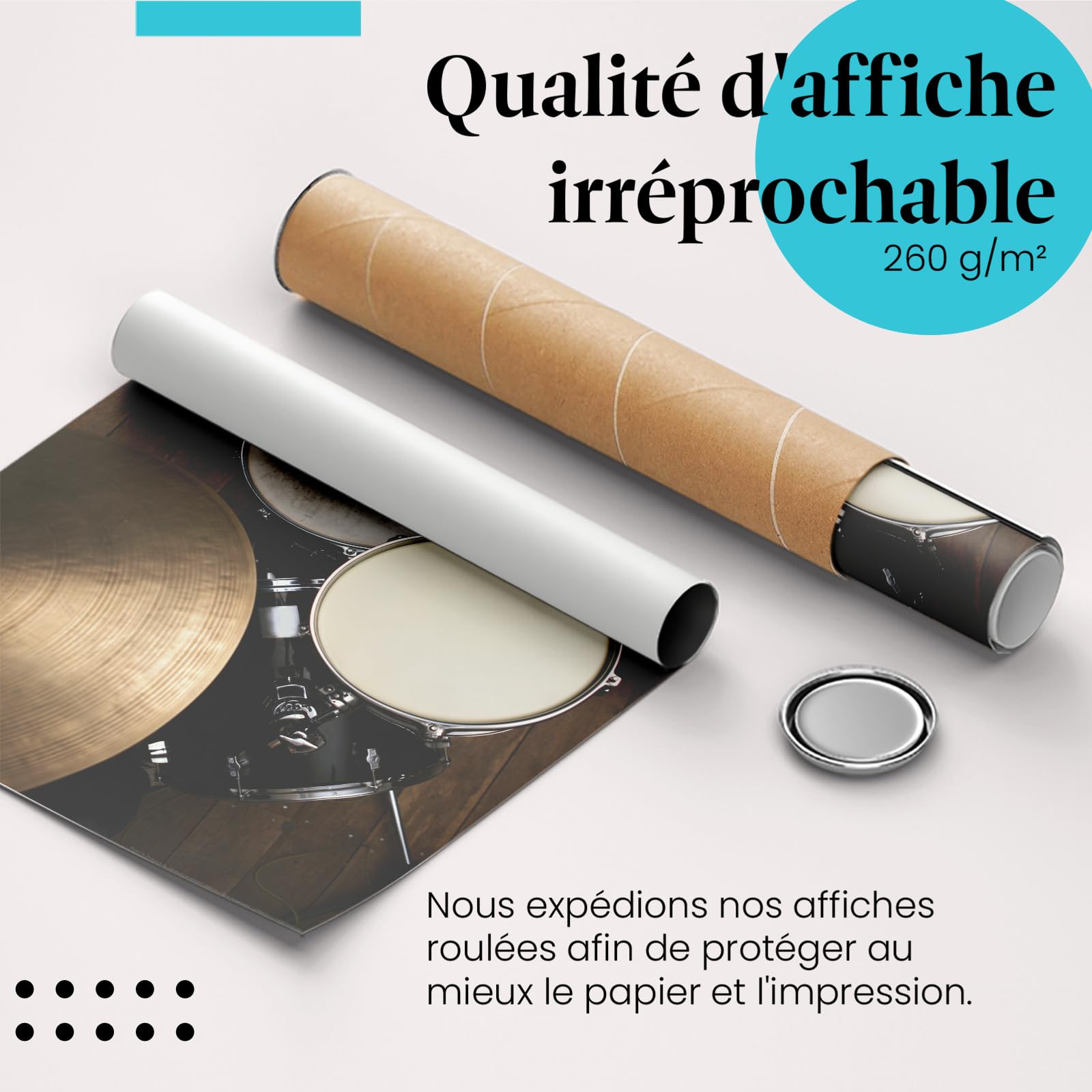 Postereck - 0127 - Batterie, musique rock, pop, drums, instrument. Art Mural Impression – Décoration musique, studio, concert, passion, Poster - toile - 100,0 cm x 75,0 cm