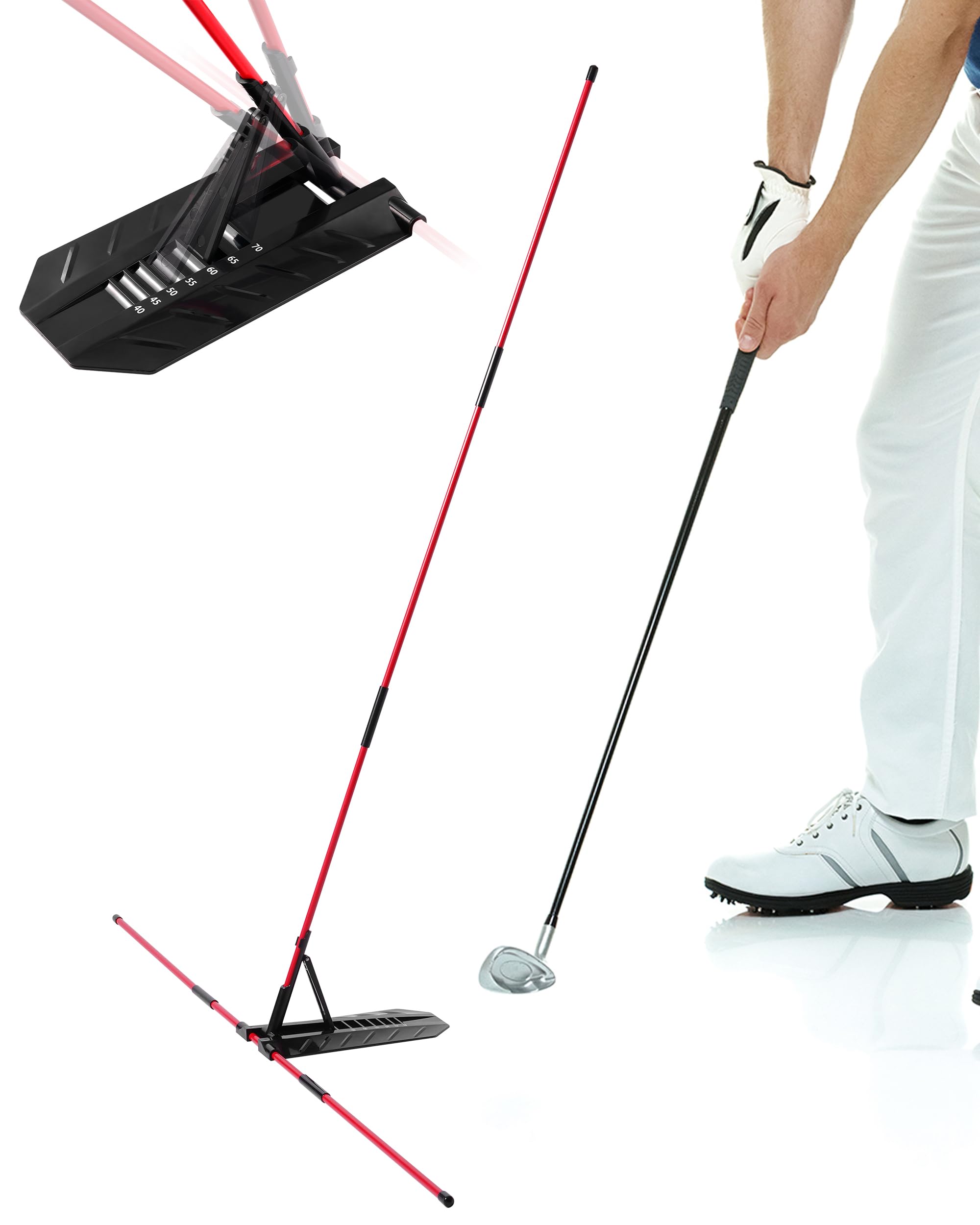 Golf Alignment Stick, Golf Swing Trainer with Angle Plate/Holder Sets, Posture Corrector Golf Trainging Aid, Swing Plane Trainer for Aiming, Putting, Swing/Golf Practice Tools