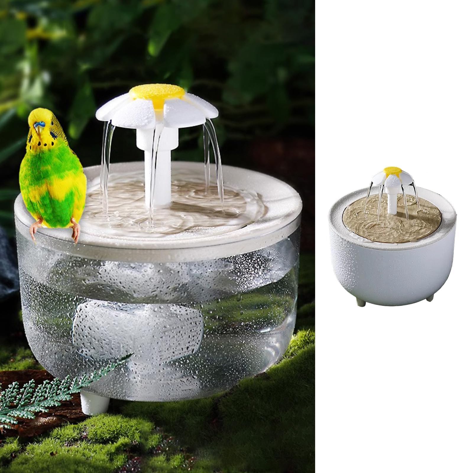 MANON ROSA Bird Bath for Parakeets - Small Bird Shower & Bathing Fountain with Filtered Circulating Water Pool Sink for Parrots Lovebirds Conures