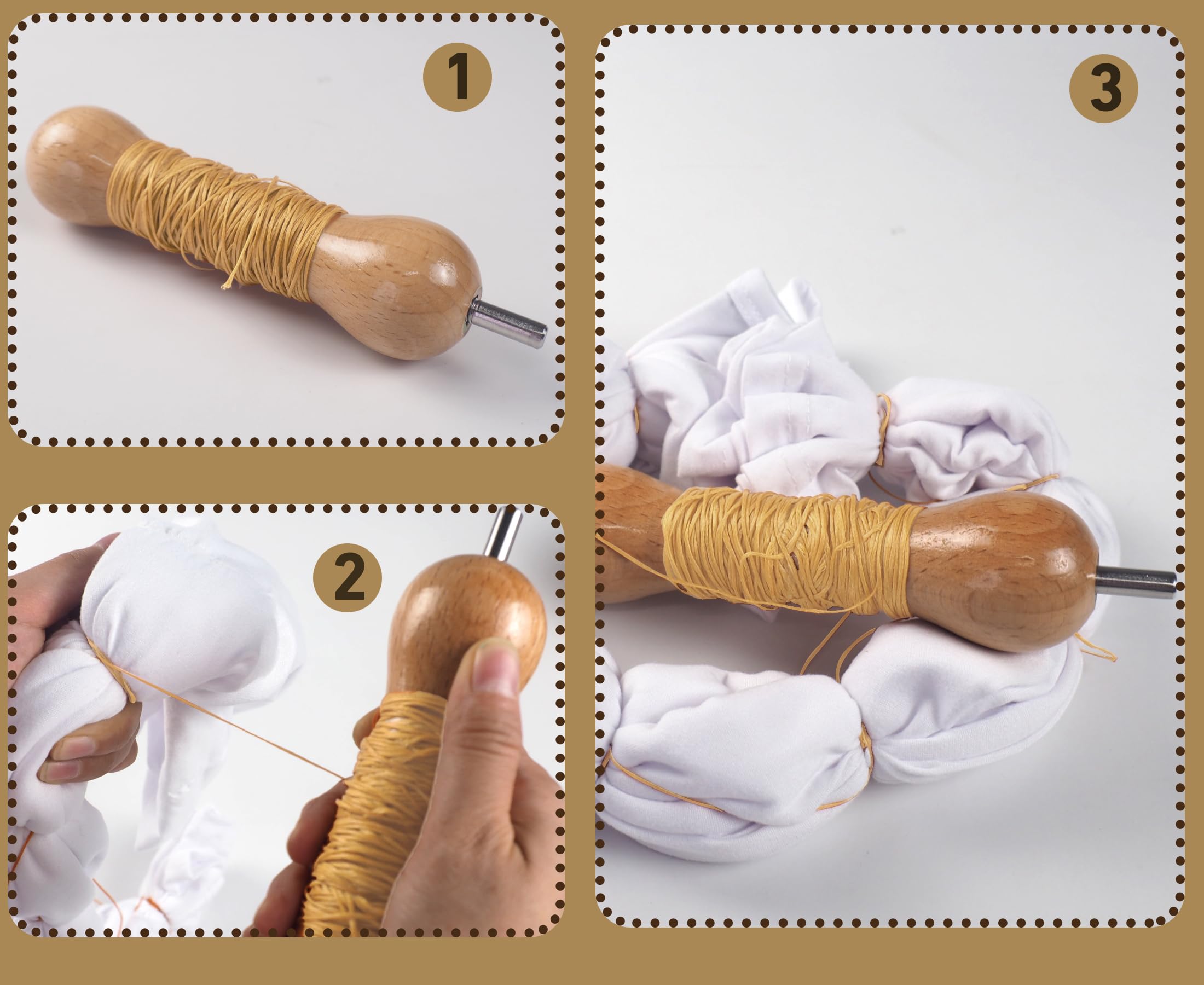 GEOCCI Tie Dye Tool,Sinew Puller for Tie Dye,DIY tie-dye Stretching Tools,with 210D 1.0mm 273 Yards Tie-Dye Waxed Thread and 160 PCS (32 mm) Elastic Durable Stretchy Multicolor Rubber Bands - Image 5