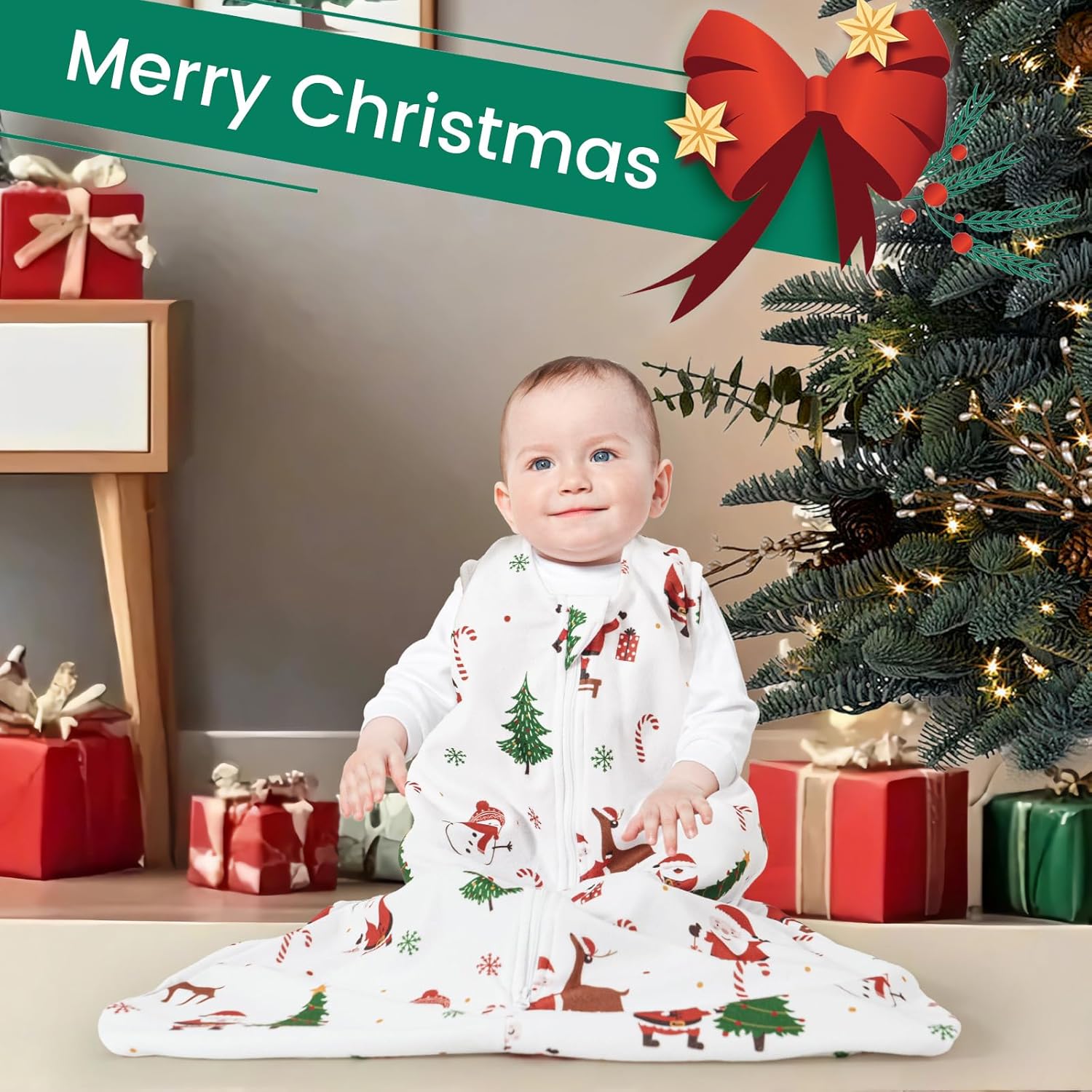 david's kids Micro Fleece Baby Sleep Sack 0-6 Months, Soft Warm Baby Wearable Blankets with 2-Way Zipper, 2 Pack Comfy Sleeping Bags for Infant Newborn Boys Girls Neutral, Small Size, Christmas - Image 2