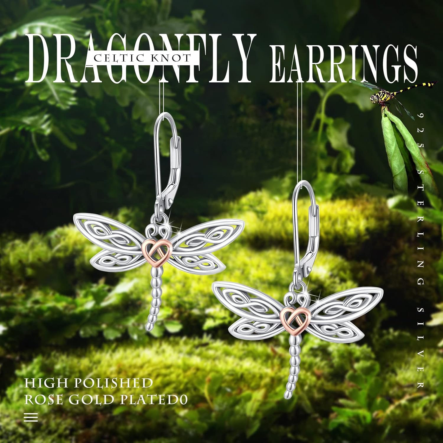 Dragonfly Leverback Hoop Hook Earrings 925 Sterling Silver Celtic Dangle Drop Earrings Dragonfly Huggie Earrings Dragonfly Jewelry Gifts for Women - Image 5