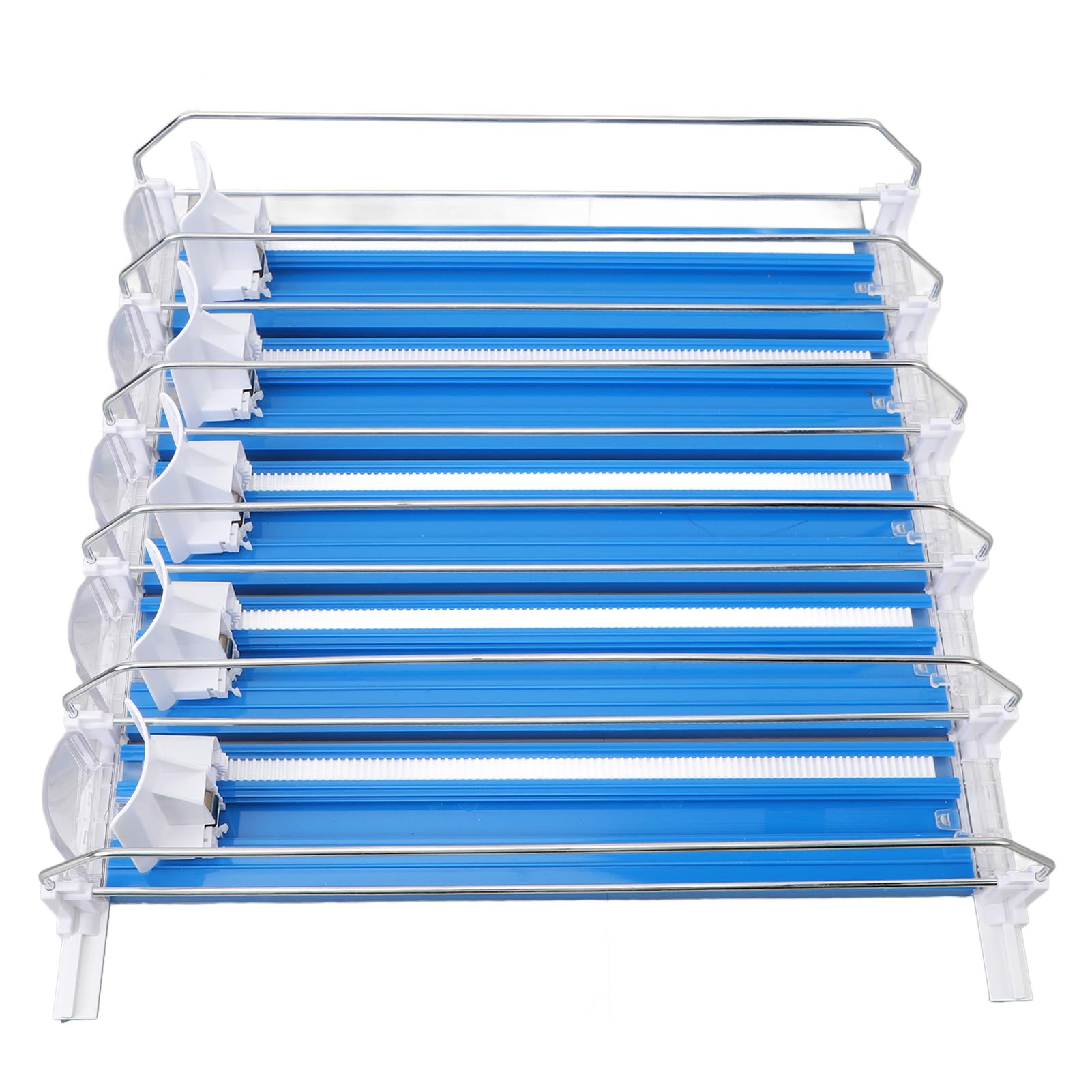 Organizer per bevande da 5 pezzi per frigorifero, dispenser per lattine di soda a spinta automatica, di scorrimento automatico per bottiglie d'acqua in lattine di birra, divisori (Blu)
