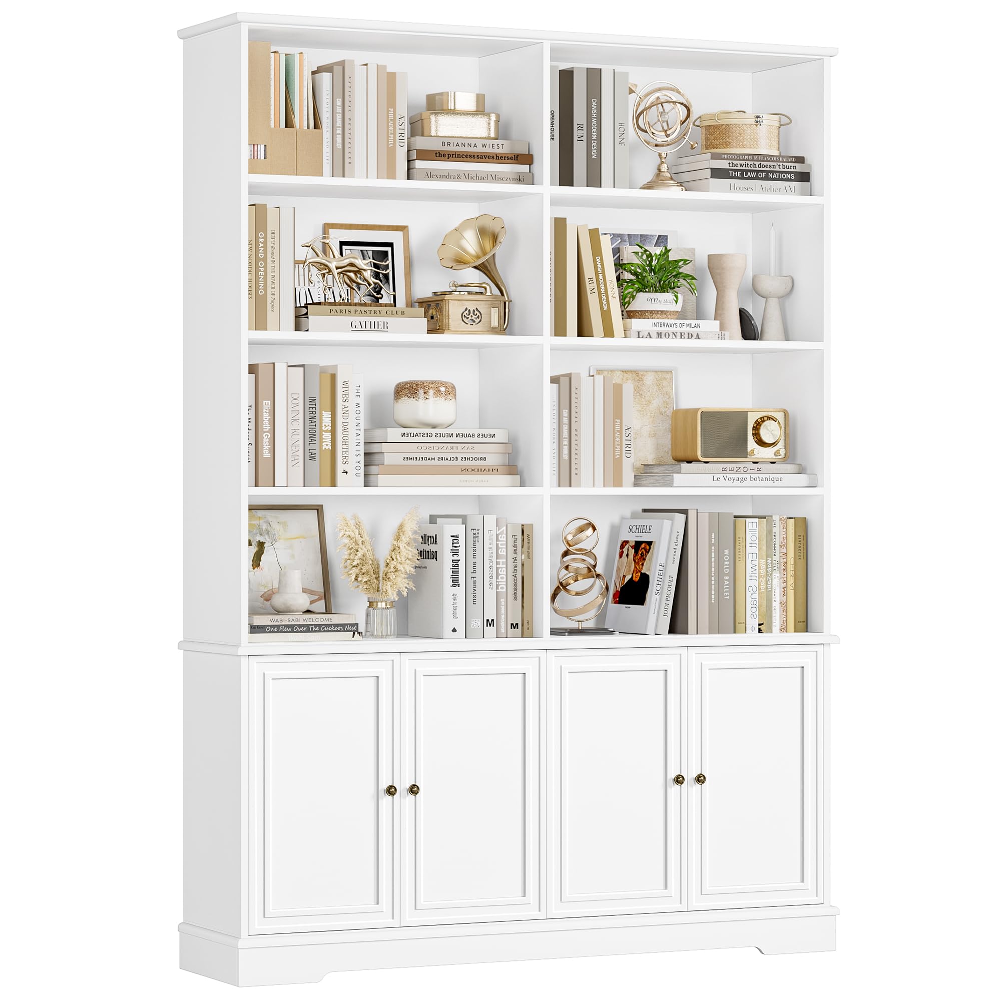 FirFurd Bookcase 6-Tier Bookshelf with Doors 185cm Living Room Bookcase Free Standing Display Shelf Tall Storage Shelving Unit for Home Office White 120x27x185cm