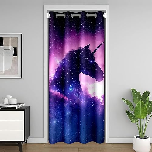 Cortina de puerta de unicornio para privacidad de puerta, cortina de puerta de galaxia, 59 pulgadas de ancho x 80 pulgadas de largo, cortina de