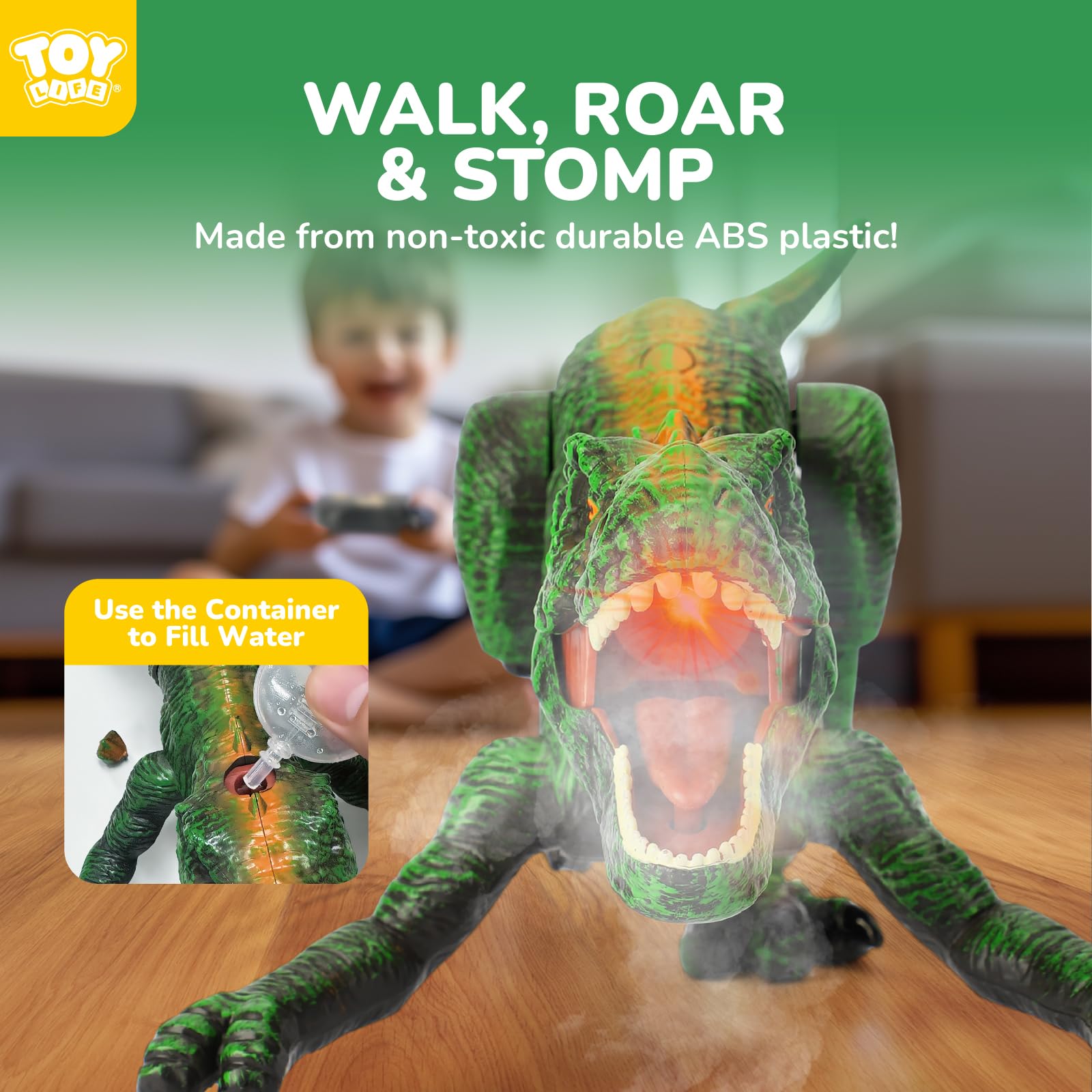 Green RC Dinosaur Toy - Walking T-Rex with Lights -3