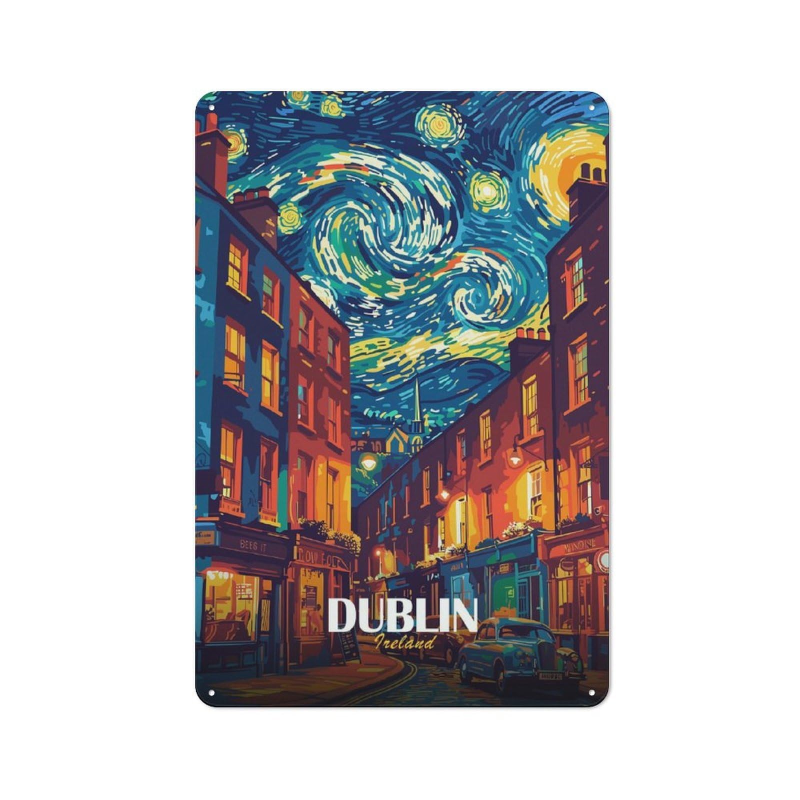 Junmoney Style-17 For Hobby Room Or Studio, Dublin Starry Night Cityscape Retro Tin Sign 30X20cm, Gift For Creative Interior Collectors During The Christmas Season