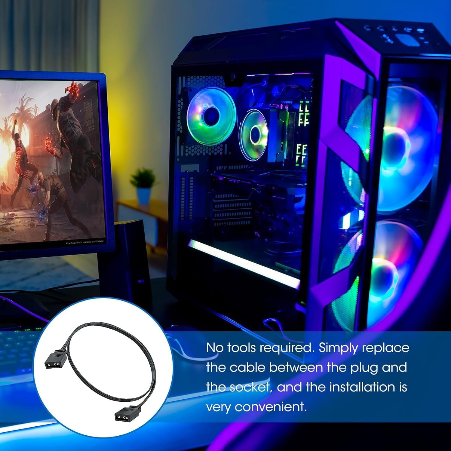 Câble D'Extension ARGB 5 V 3 Broches 1m Rallonge pour Ventilateur LED PC