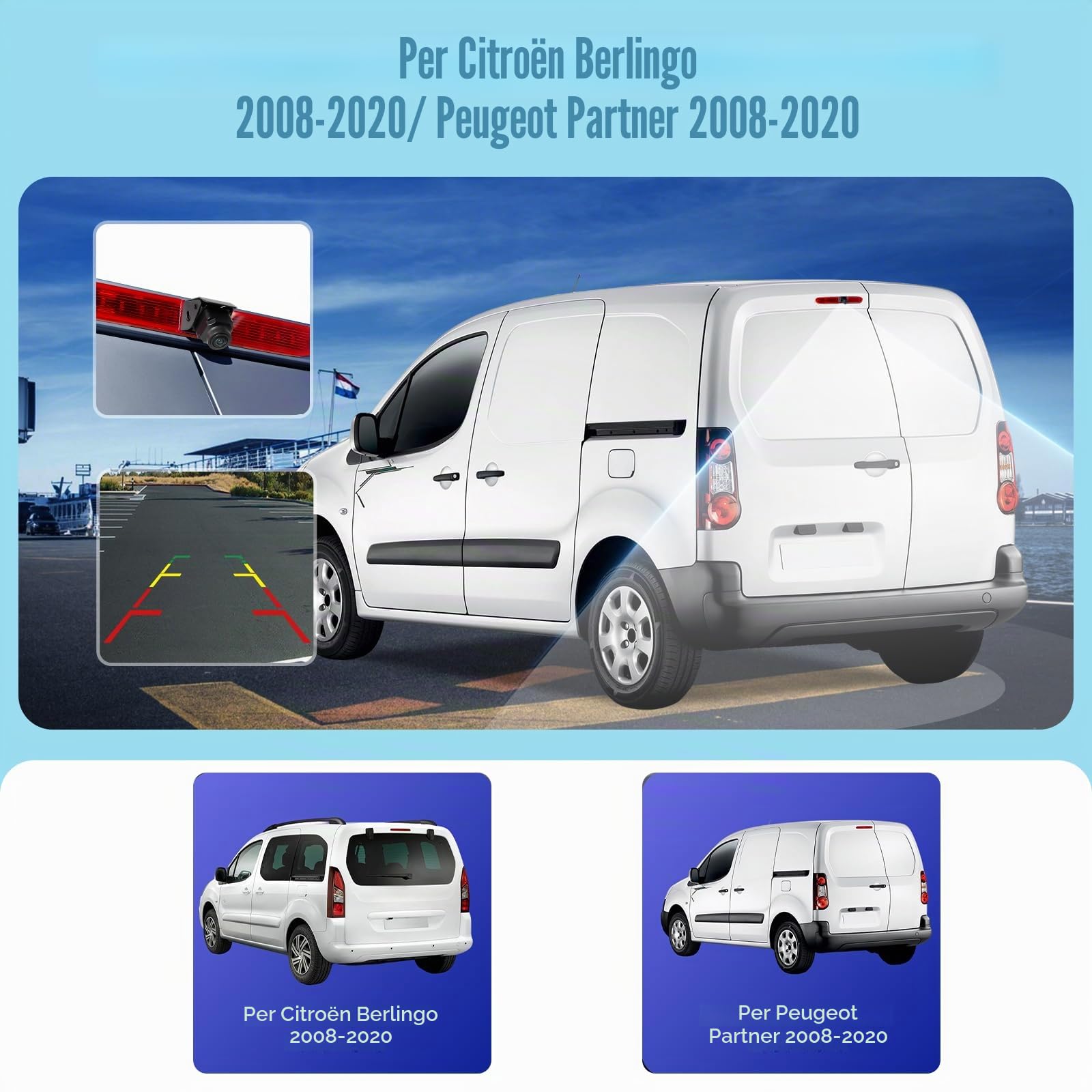 Telecamera retromarcia IP67 impermeabile Visione notturna 12V | Custodia in metallo IP67 impermeabile Visione notturna 12V Installazione semplice, immagine chiara per Peugeot Partner