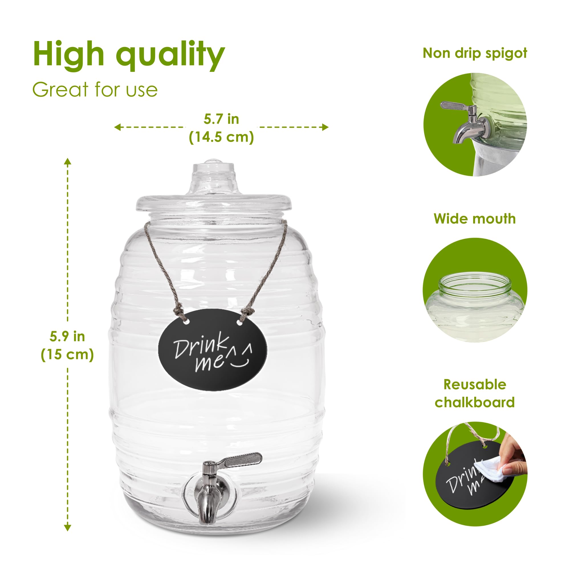Dispensador de bebidas con grifo y soporte de acero inoxidable, duradero y a prueba de fugas, incluye infusores, letrero de pizarra y marcador, perfecto para cócteles, agua y bebidas