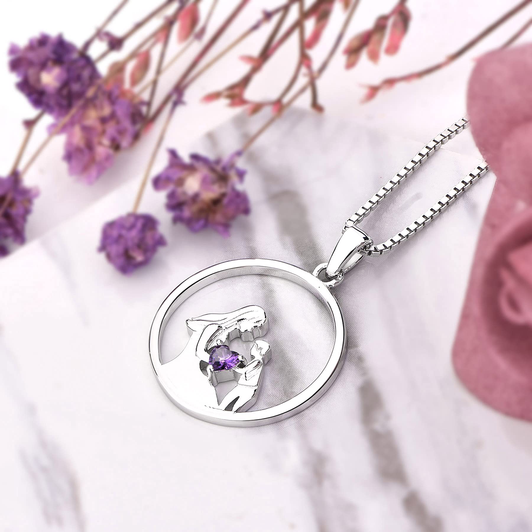 YL Mutter und Sohn Halskette 925 Sterling Silber 12 Geburtsstein Zirkonia Anhänger Halskette Geschenke für Mama Frauen, 45-48 CM