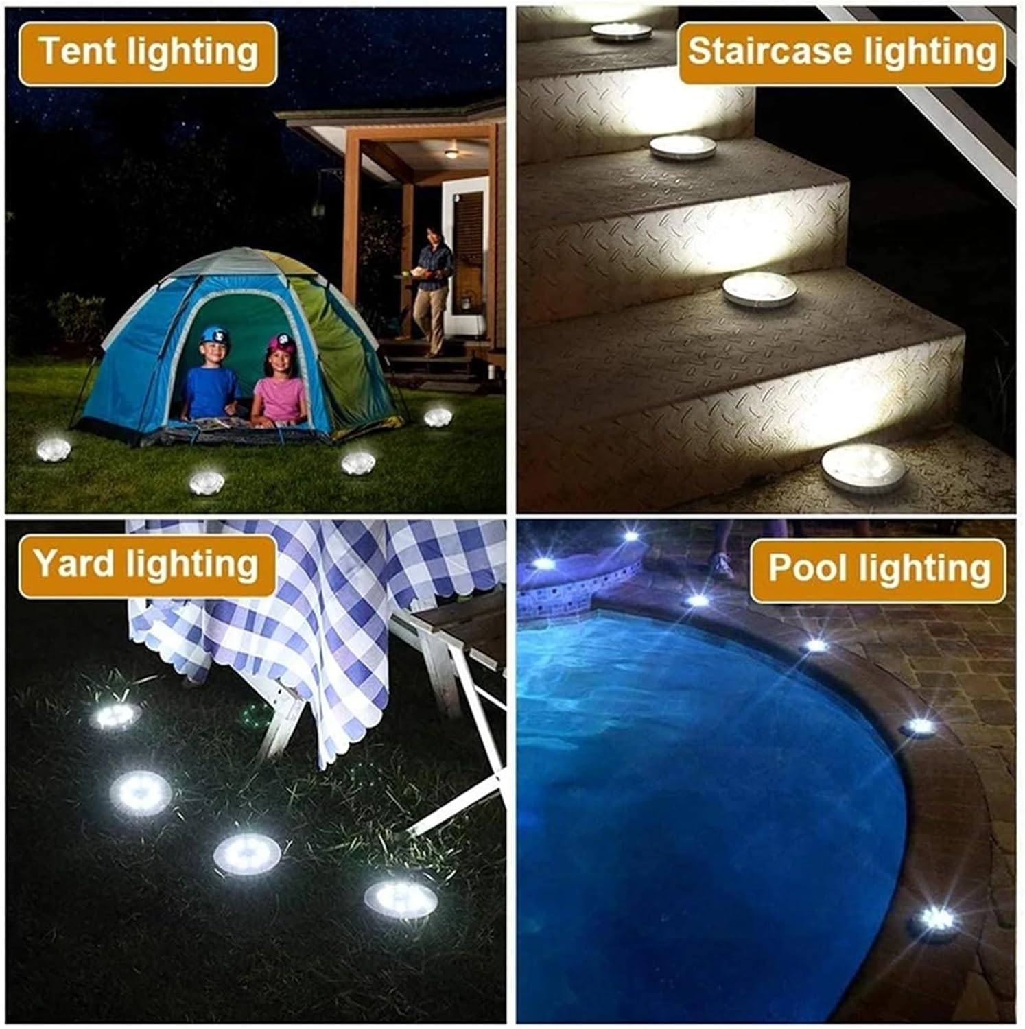 12Pcs 8Led So Disk Lights Bright Energy Efficient Outdoor Garden Spotlights Buried Deck Lights Warm White So Led Lamps for Landscaping & Pathway Decoration.,White
