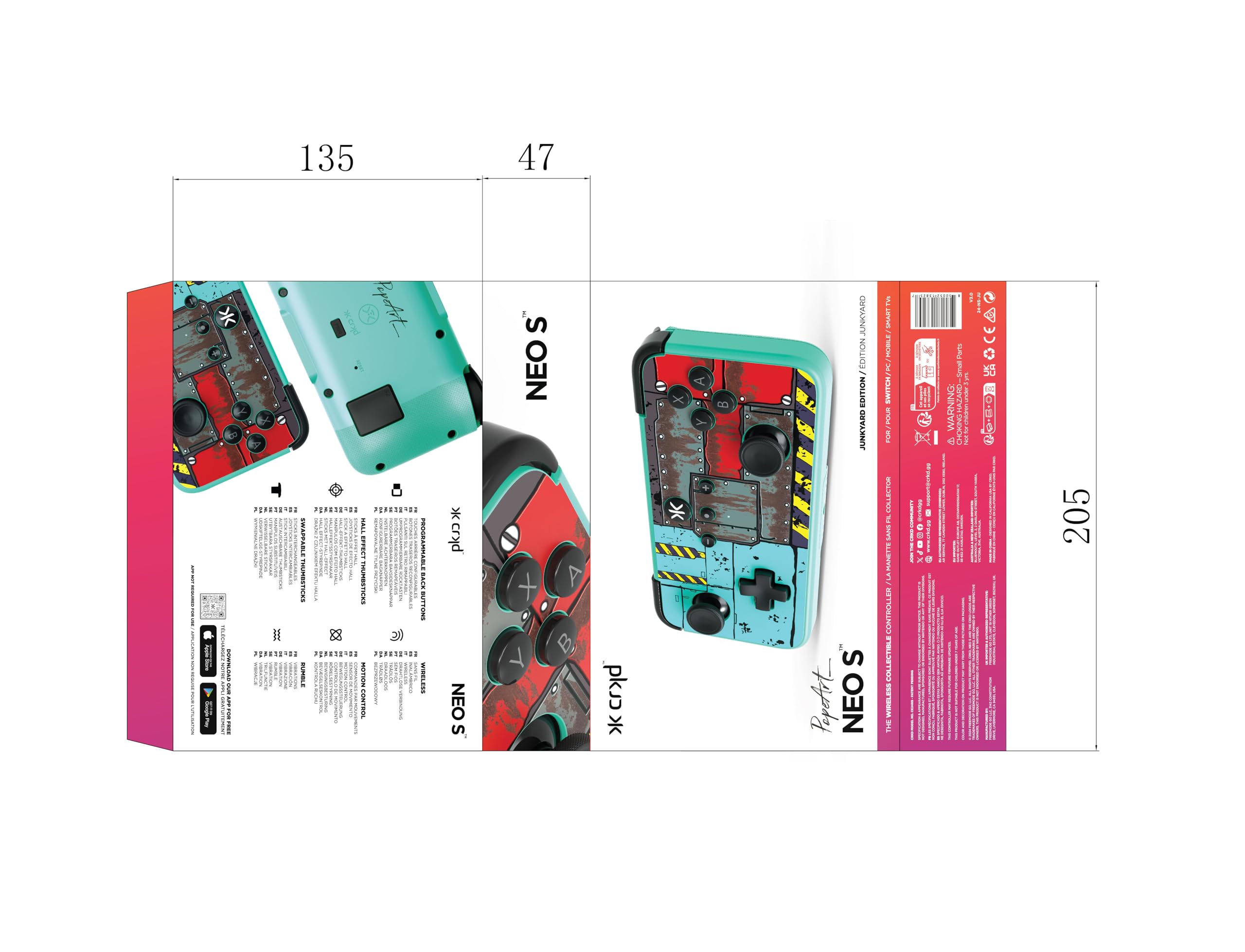 CRKD NEO S - Wireless Collectible Controller Compatible with Nintendo Switch, PC, Mobile & Smart TV Gaming (Junkyard - POPeART Edition)