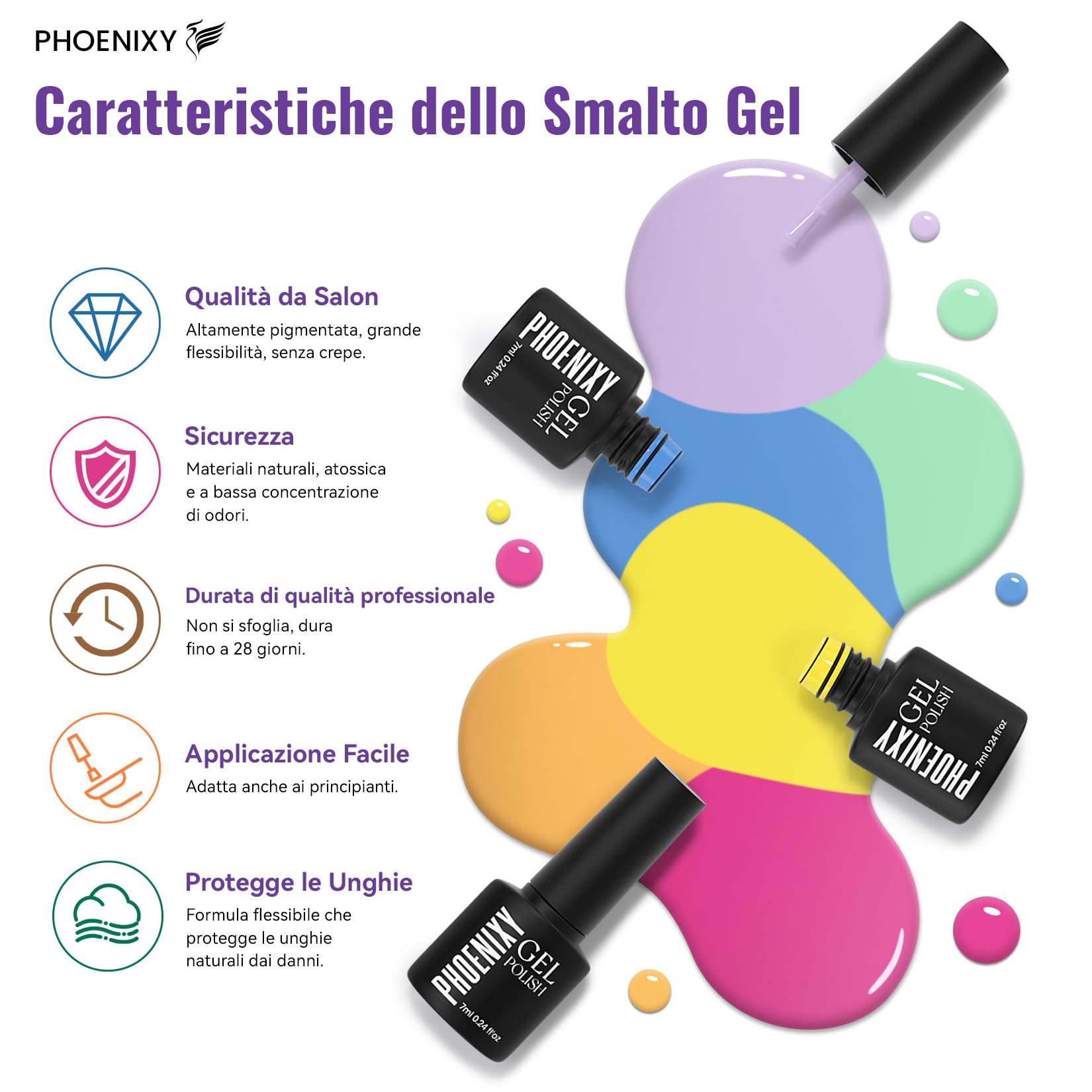 PHOENIXY 66Pz Kit Unghie Gel Completocon Lampada UV e Fresa | 45 Colori Smalto Semipermanente Unghie, kit semipermanente unghie con 4 Top Coats Regalo per Donne