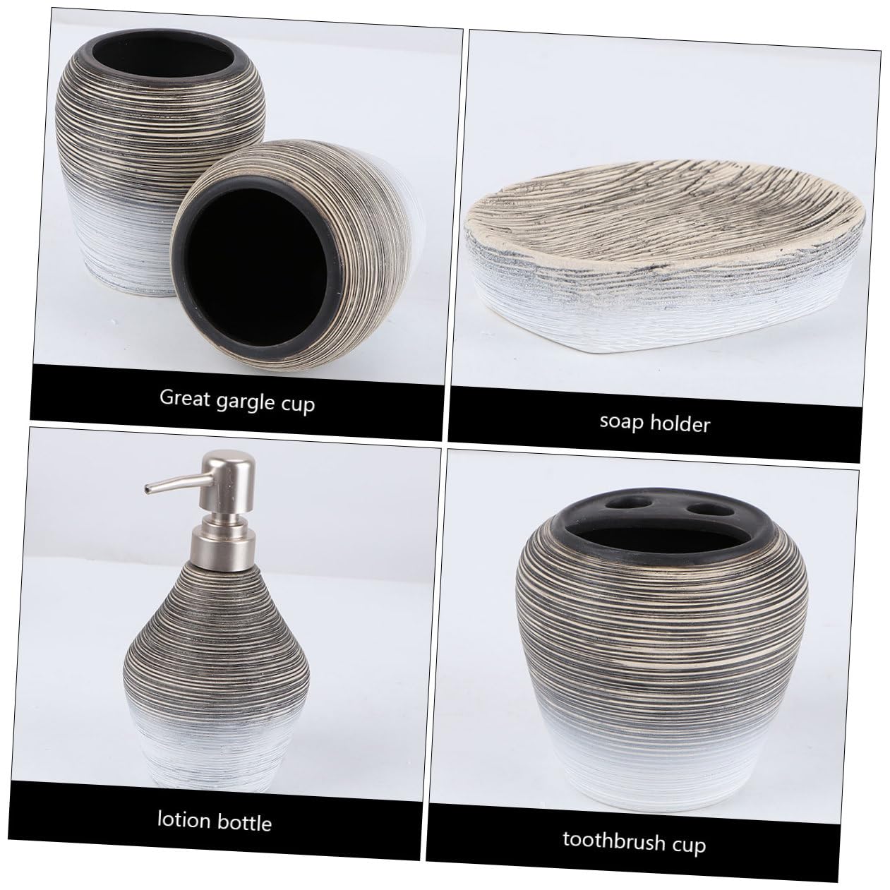 USHOBE 5 Pezzi Set da Bagno in Ceramica Leggero Porta Spazzolini e Portasapone per Bagno e Viaggio