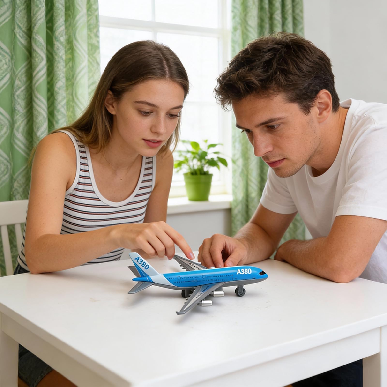 Airbus A380 zabawka do samolotu – mini metalowy model samolotu z funkcją wyciągania dla dzieci od 3 lat, plandeka powietrzna dla dzieci, idealna jako zabawka na lotnisku i prezent (długość 14 cm