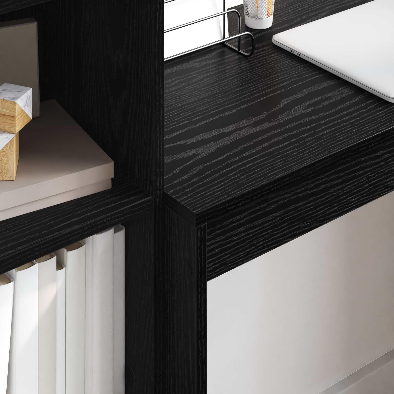 Schreibtisch mit Schubladen und Regal in Schwarz Eichen-Optik, 125,5 x 40 x 127 cm, Holzwerkstoff, 2-teiliges Set für Büro, Homeoffice, Arbeitszimmer mit Stauraum und Ablage