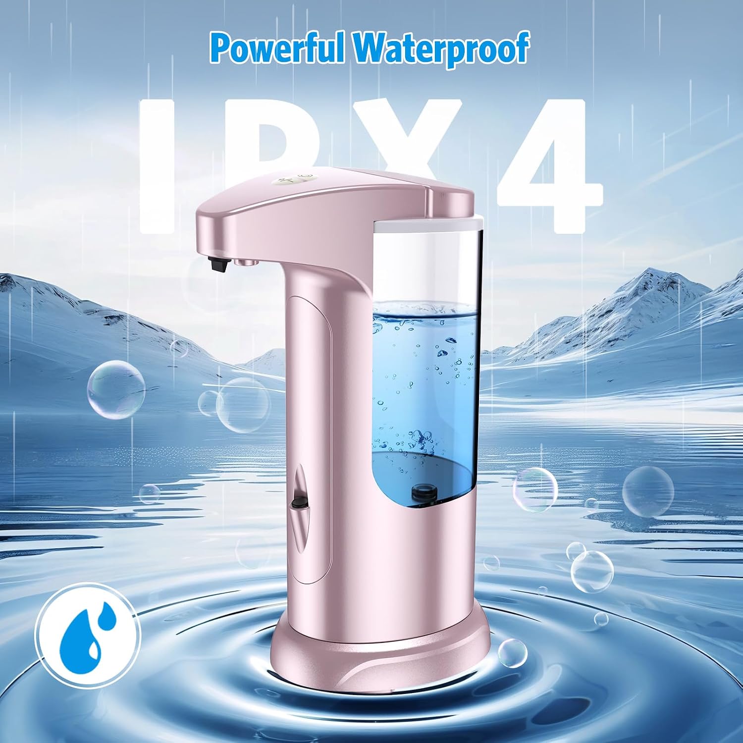 AMIR 12.5oz Touchless Automatic Soap Dispenser, Battery Operated Automatic Liquid Hand Soap Dispenser, Adjustable Volume, Water-Resistant for Kitchen and Bathroom,Pink image 3