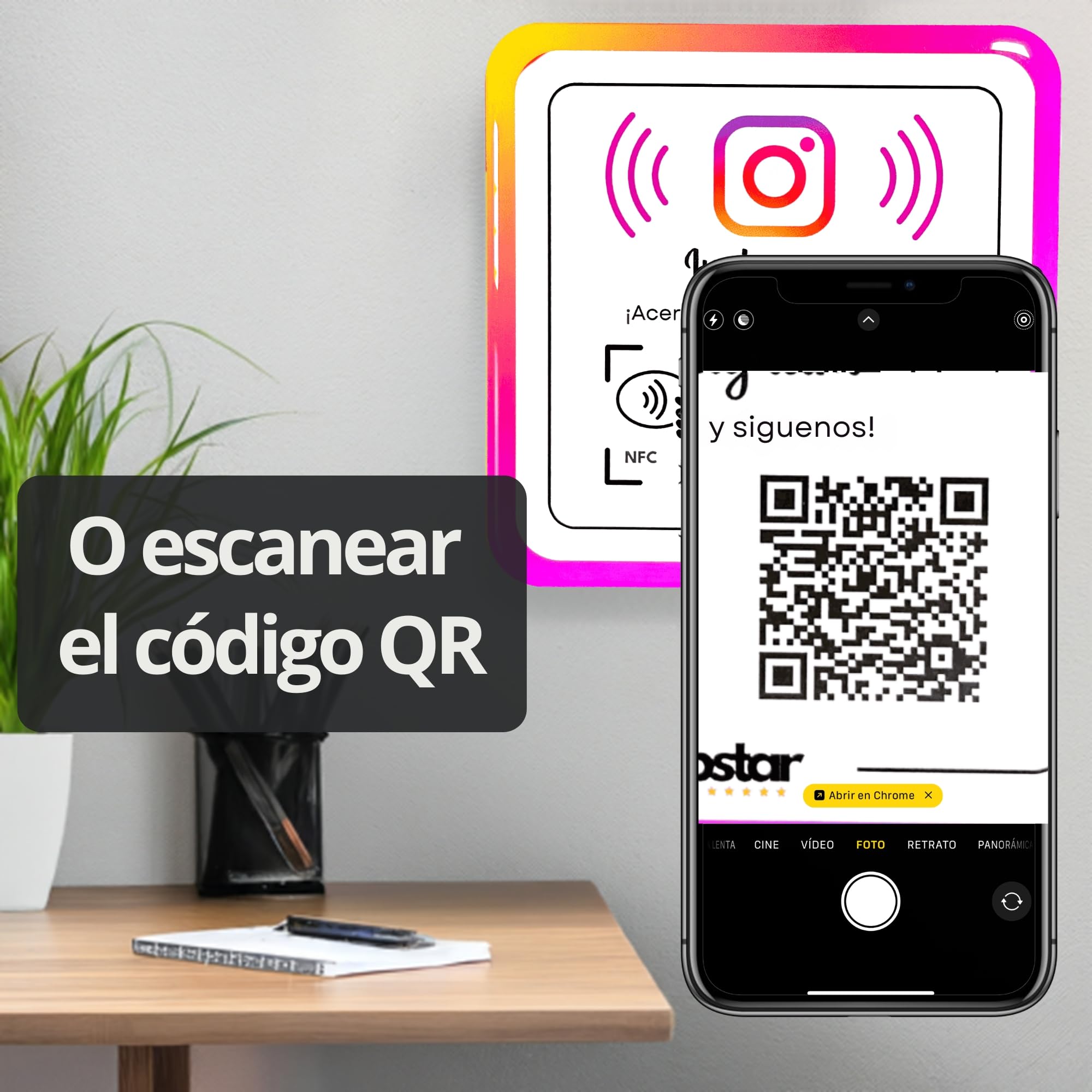 Placa Acrílica Instagram NFC y QR - Adhesivo NFC y QR para Instagram - Síguenos - Aumenta Tus Seguidores - Configuración Fácil con Web App - Compatible con Android e iPhone - Sin Suscripciones