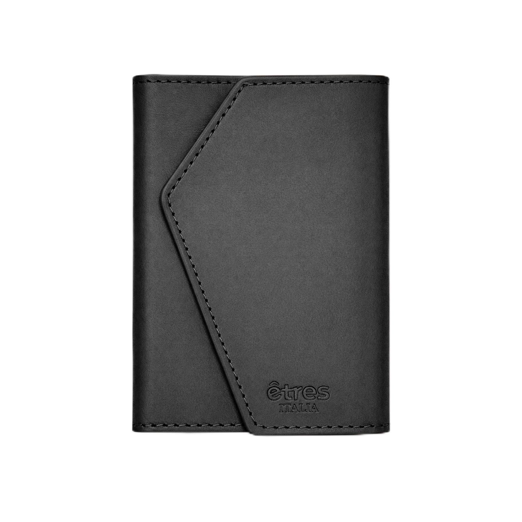 Etres Portafoglio Magnetico in Pelle Italiana - Modello Roma - Fino a 6 Carte + Tasca Banconote - Compatibilità MagSafe, Protezione RFID, Anello Magnetico Incluso (CLASSICO, NERO)