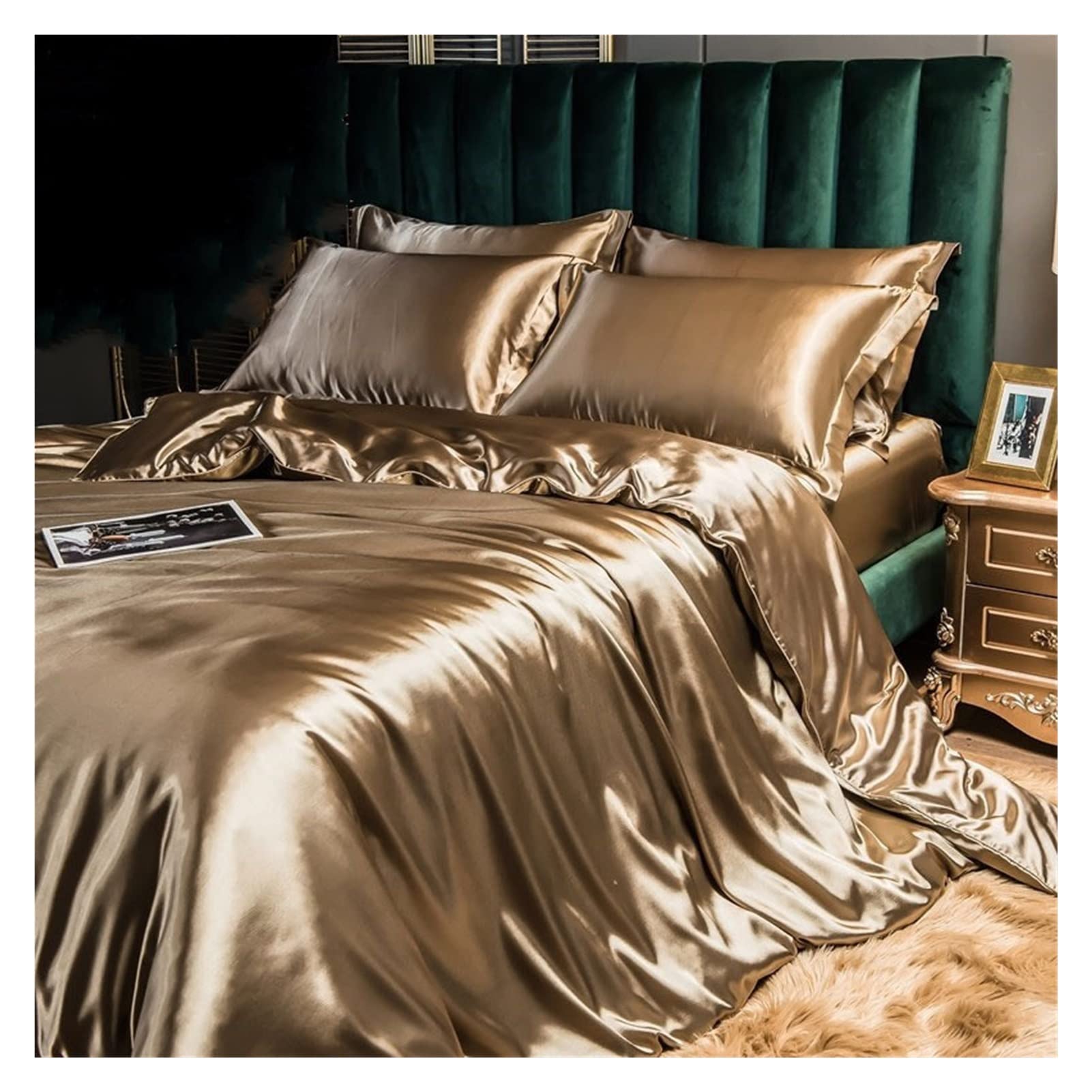 SYT-MD Sabanas Juego de Ropa de Cama con sábanas Consejo de Ropa de Cama de satén de Seda de Morera (Color : 1, Size : 150x200cm 4 pcs Set)