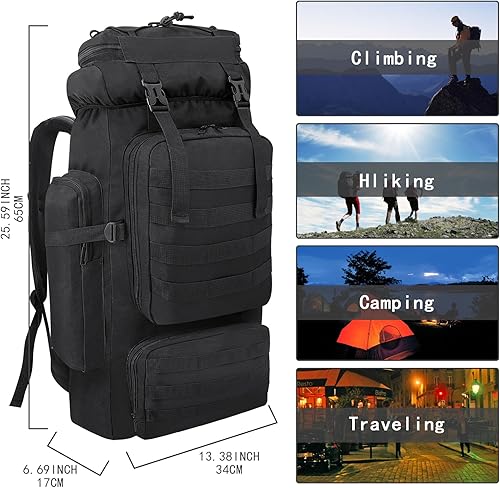 Miniatura 9 de Mochila táctica militar de 80L, 100 litros, acampada, senderismo, mochila táctica militar, resistente al agua, mochila de viaje grande al aire libre