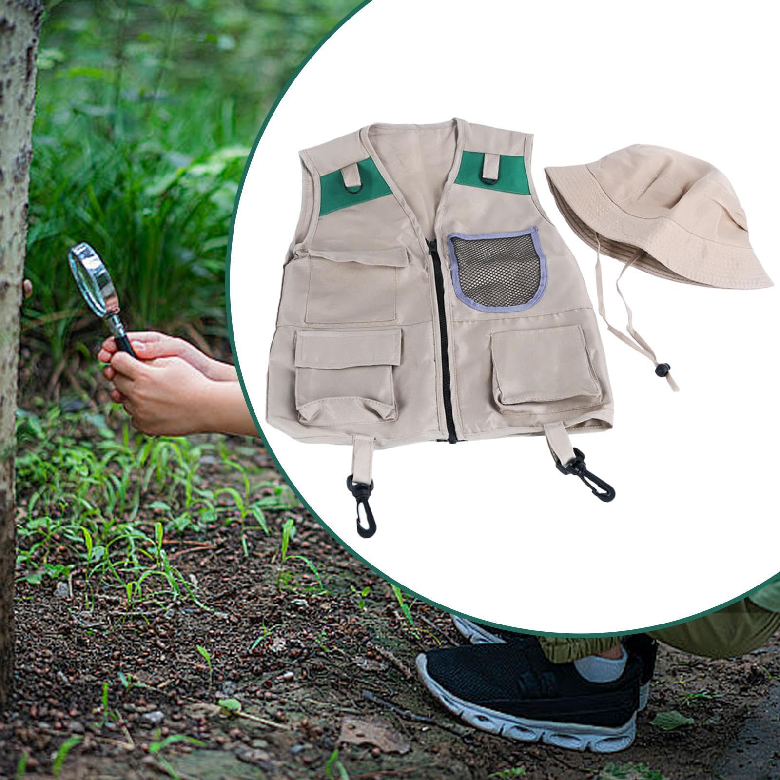 FLCPJGV Kit De Explorador Para Niños – Chaleco Y Sombrero De Aventura | Disfraz Para Juegos Al Aire Libre De 3 A 12 Años