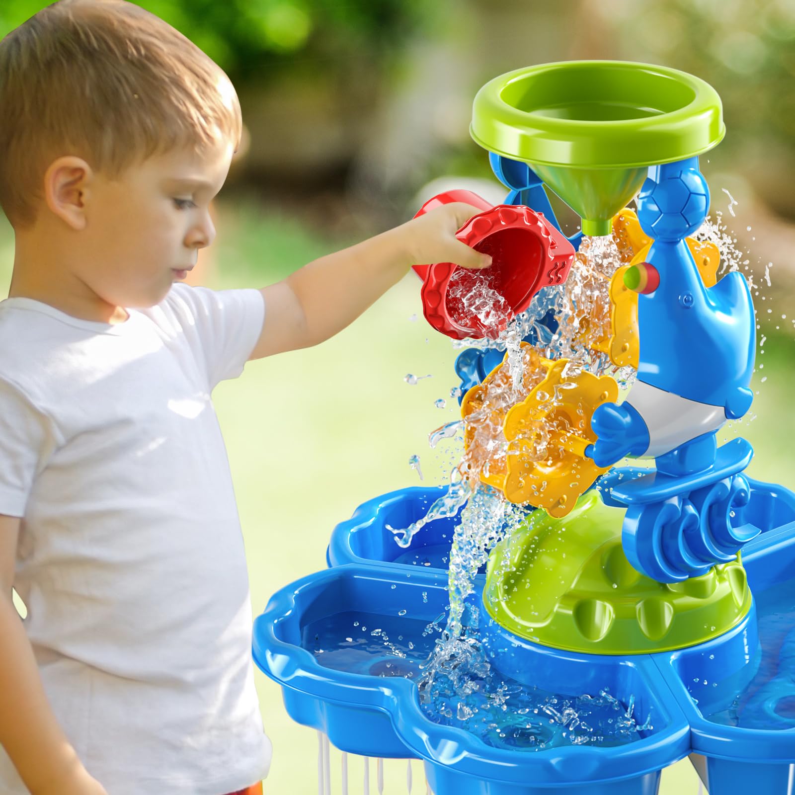 JUKUDAHU Kids Flower Water Table for Toddlers for 3 4 5 6 7 8 Years Old, Outdoor Water Sand Table for Boys Girls, Sensory Toys for Toddlers Age 3-8, Activity Sensory Table Summer Toys