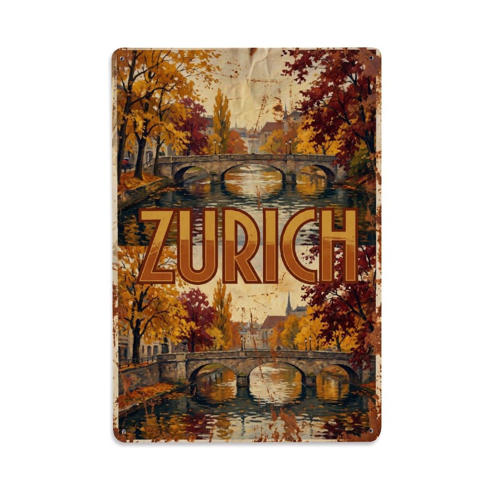 Este 8X12inch Style Vintage Travel Zurich Switzerland Vivid Metal Tin Sign