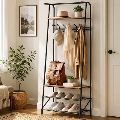 IDEALHOUSE Hall Tree with Bench, Entryway Coat Rack with Shoe Storage