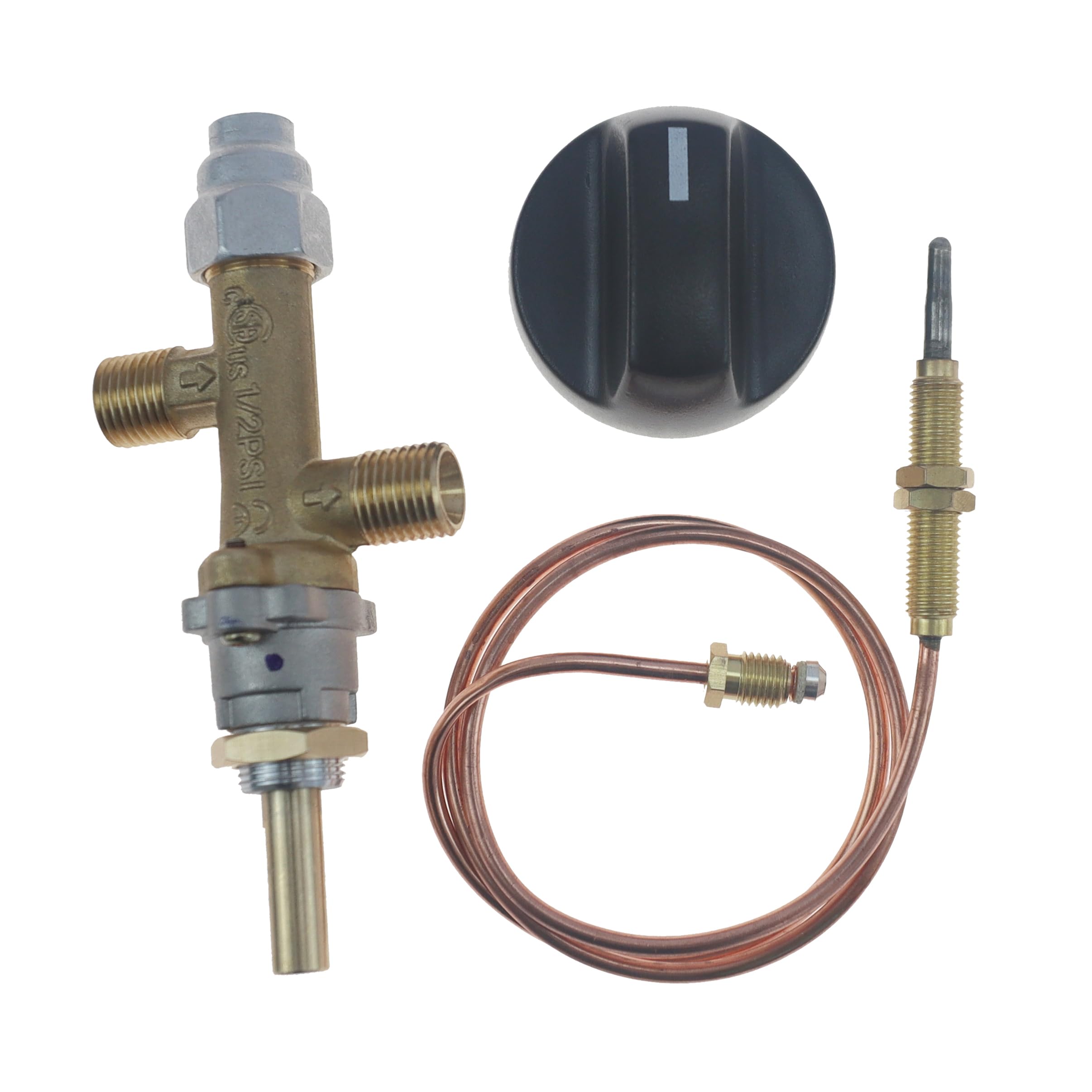 METER STAR Propan-LPG Gasventil mit Flammenausfallsicherung, Thermoelement 600 mm und Drehknopf, Niederdruck-Sicherheitsventil für Gasheizung, Einlass/Auslass 1/4 Zoll Linksgewinde