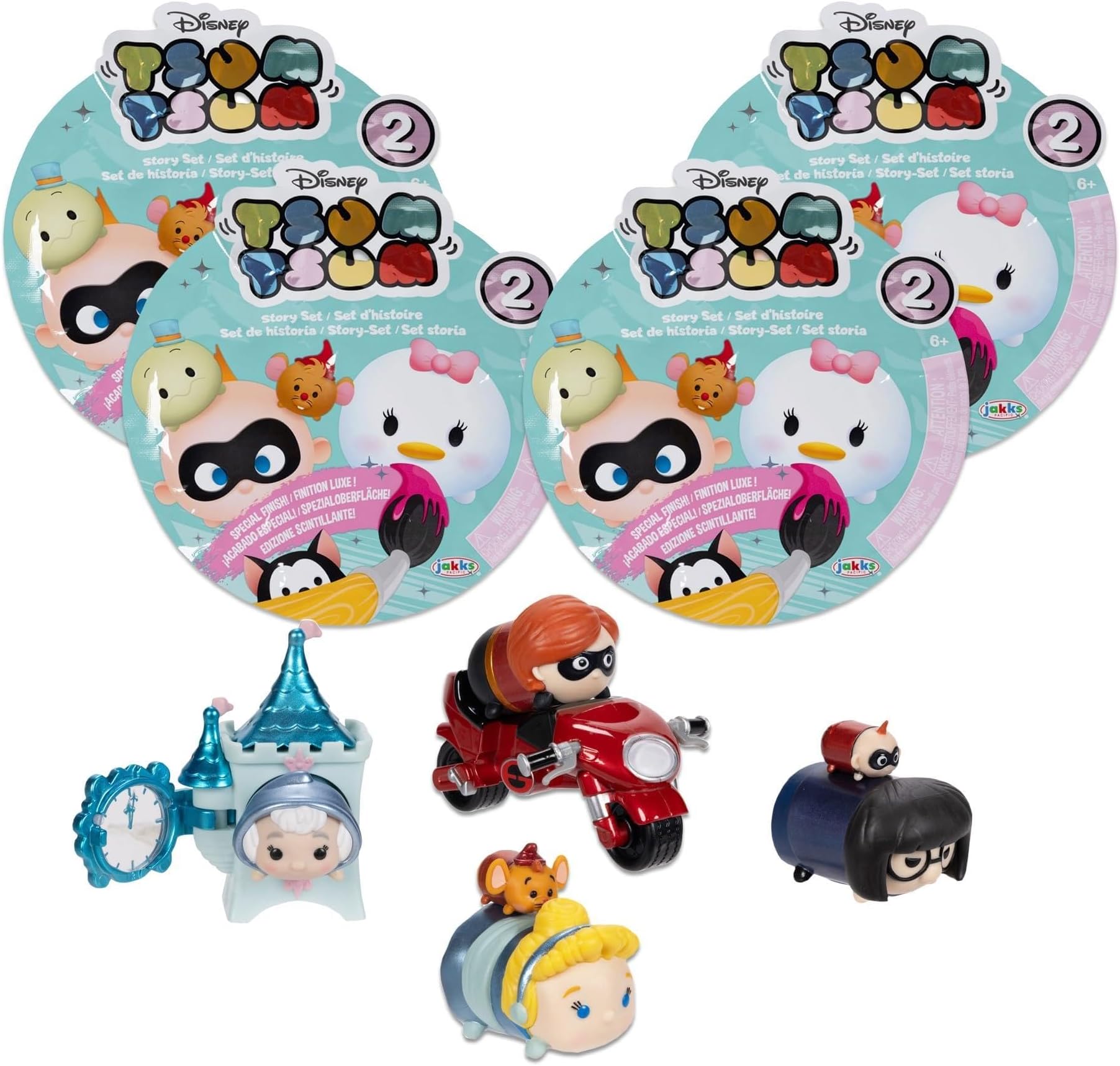 Disney Tsum Tsum Disney Friends Minifigure Story Set Blind Pack with 4 Blind Bags that Open From Wave #2